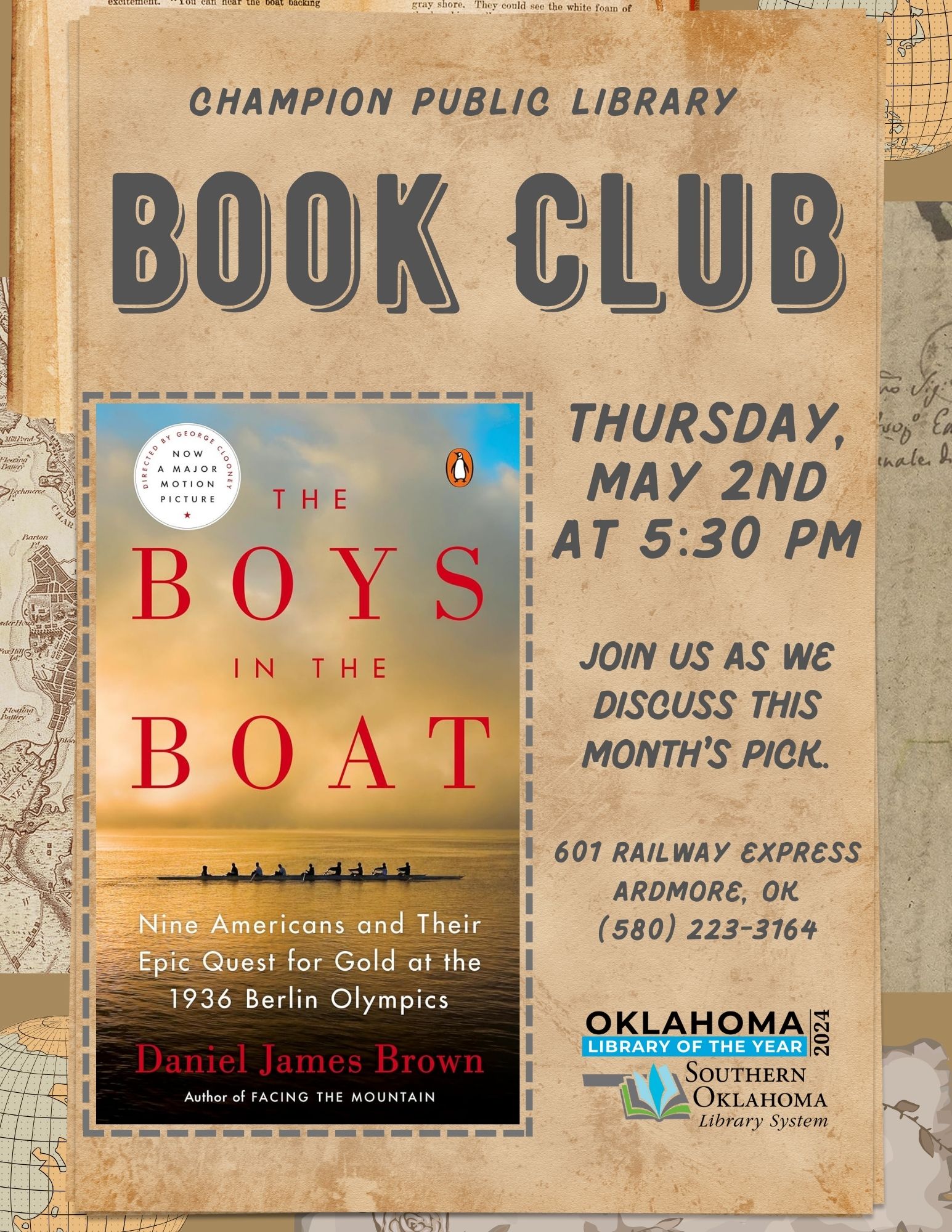 Book Club Boys in the Boat CPL Flyer