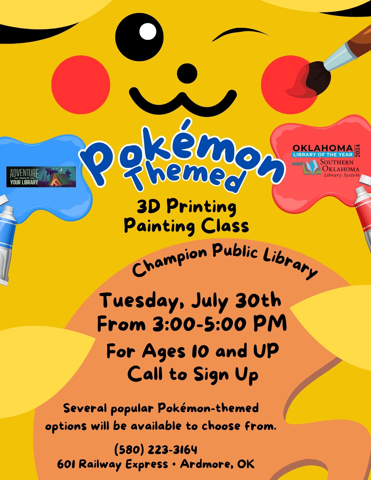 Updated Pokemon Themed 3D Printing Painting Class CPL Flyer SRP 2024