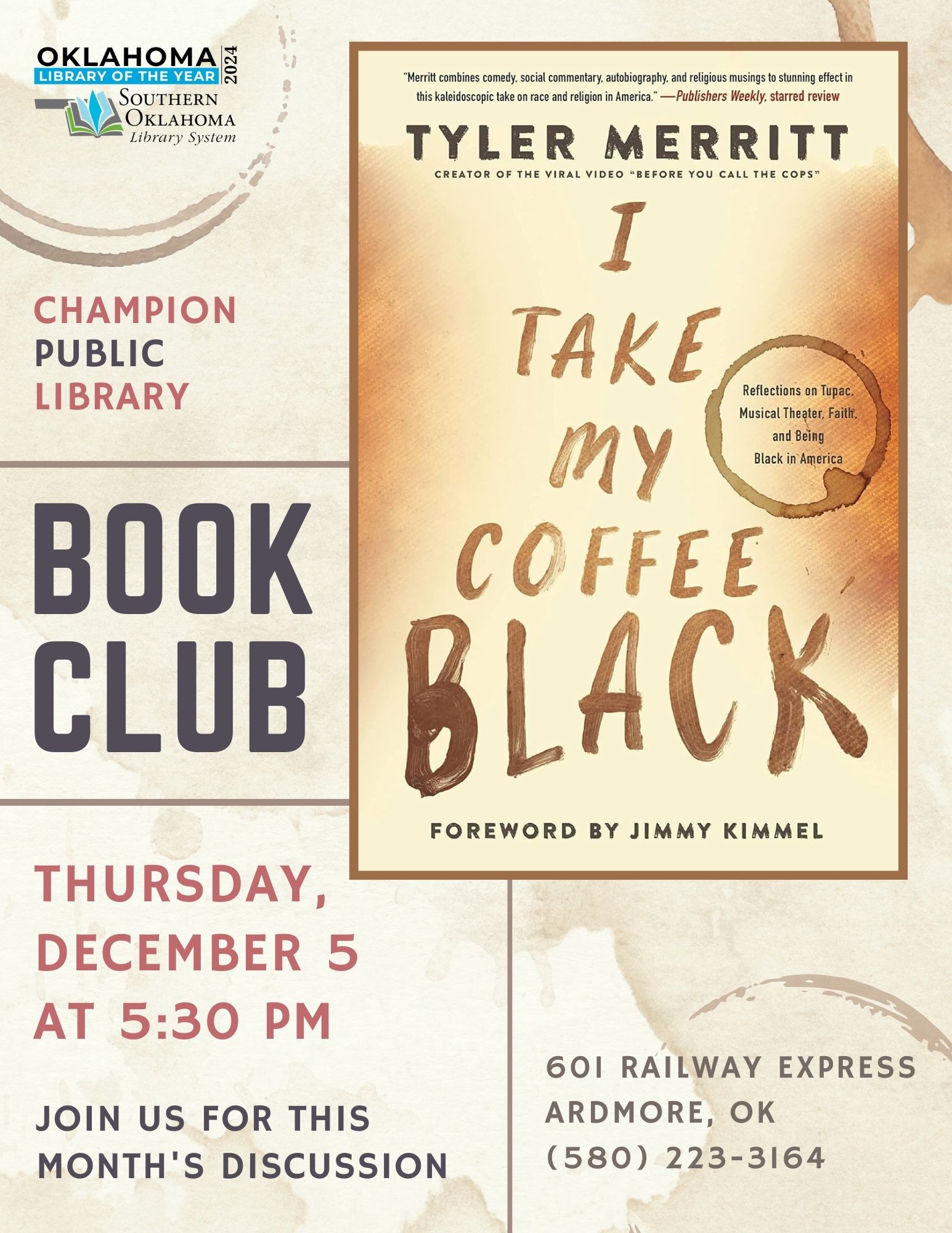 Book Club I Take My Coffee Black CPL Flyer 2024