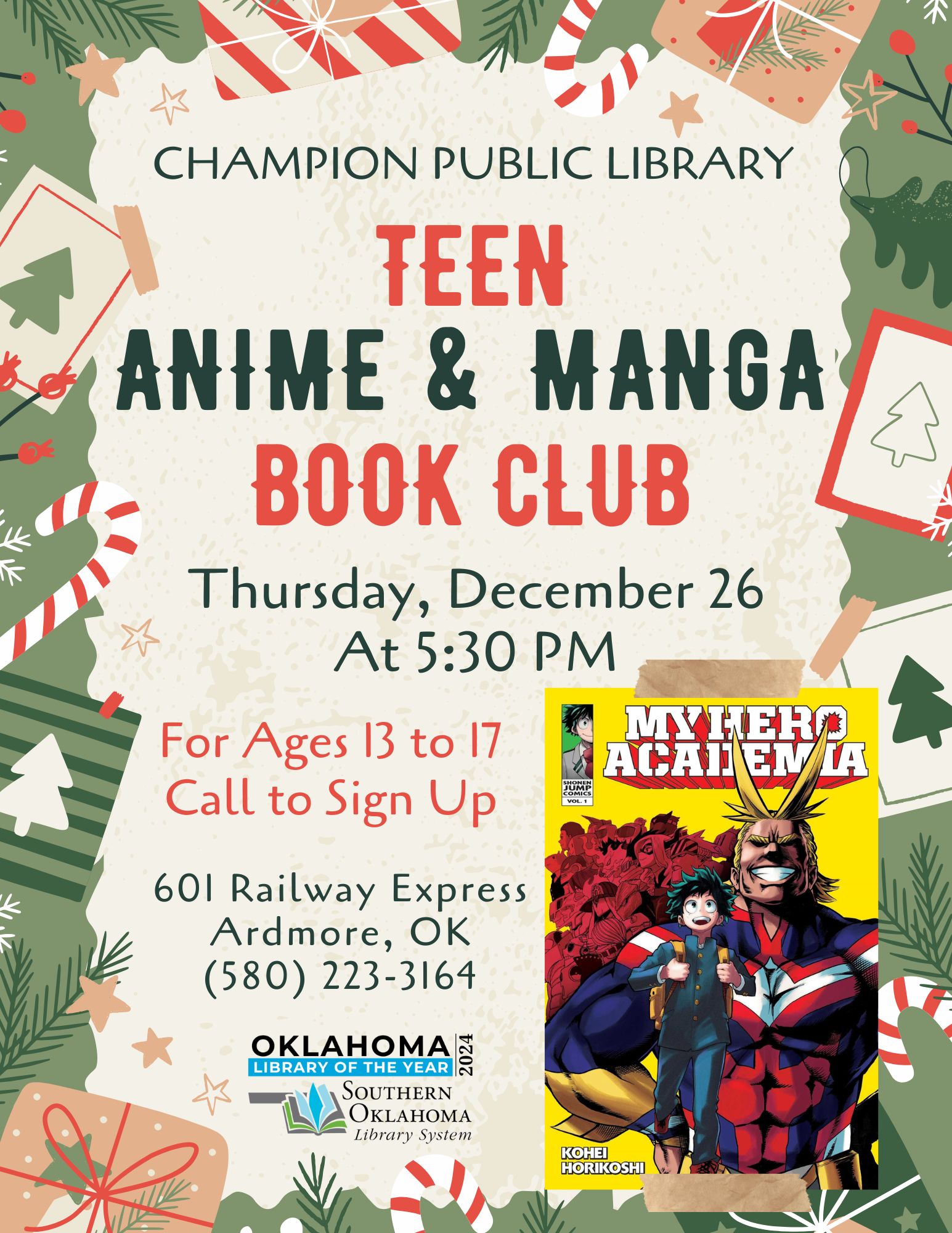 Teen A&M Book Club My Hero Academia CPL Flyer 2024