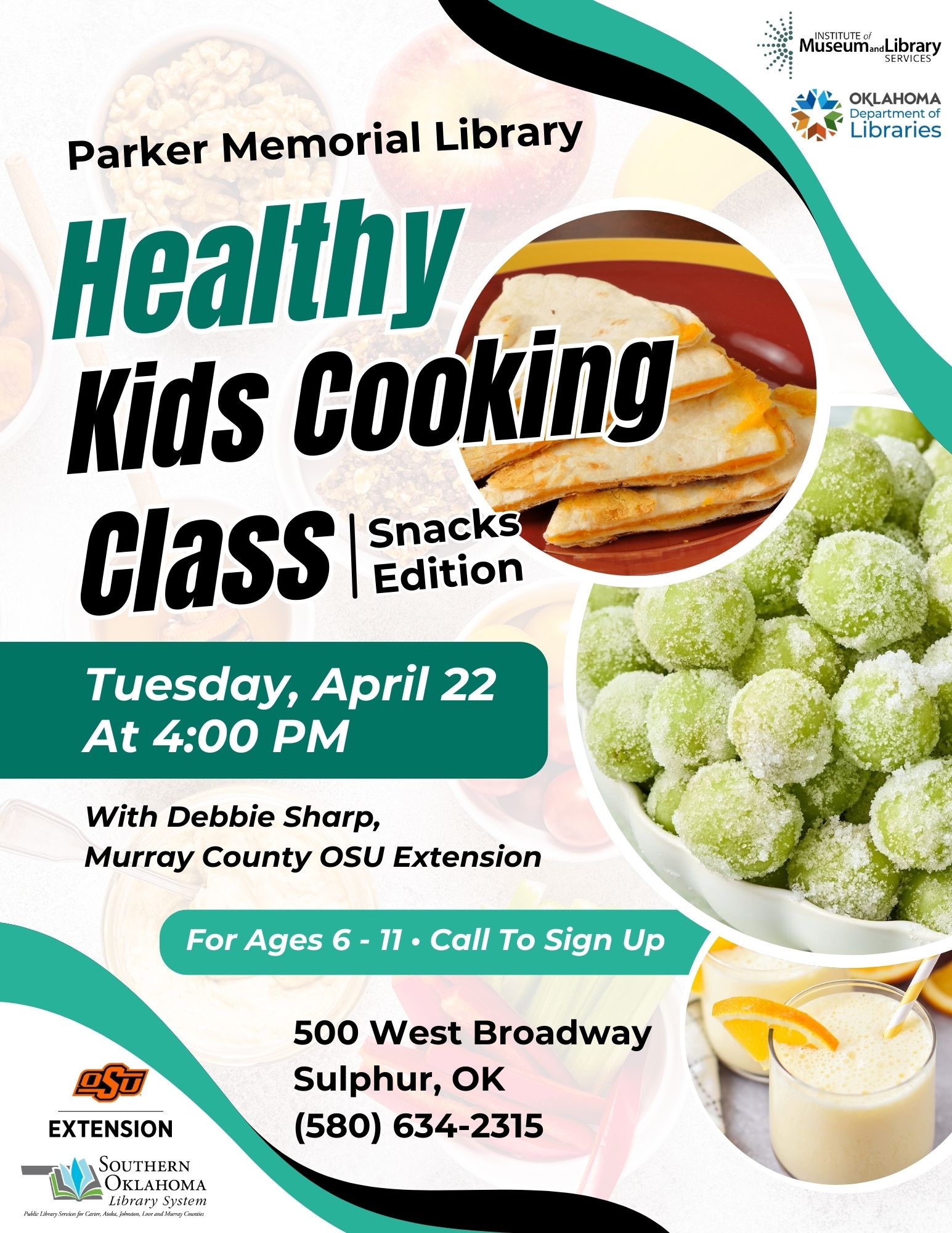 Healthy Kids Cooking Class Snacks PML Flyer 2025