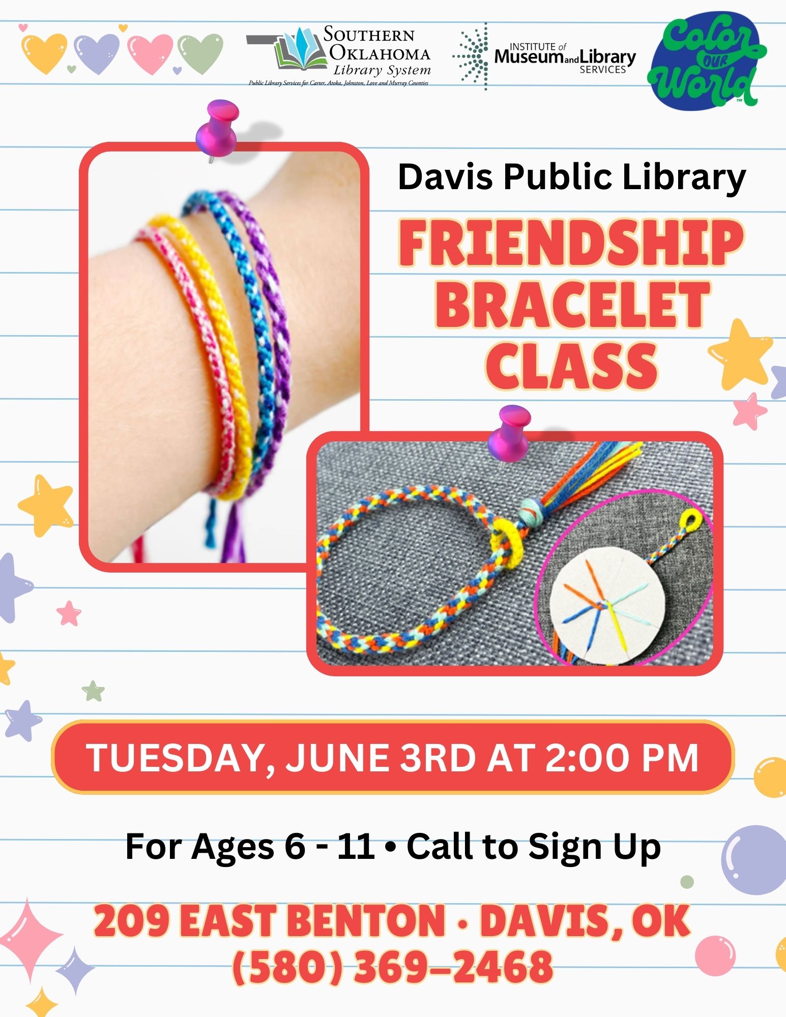 Friendship Bracelet Class DPL Flyer SRP 2025 Friendship Bracelet Class DPL Flyer SRP 2025