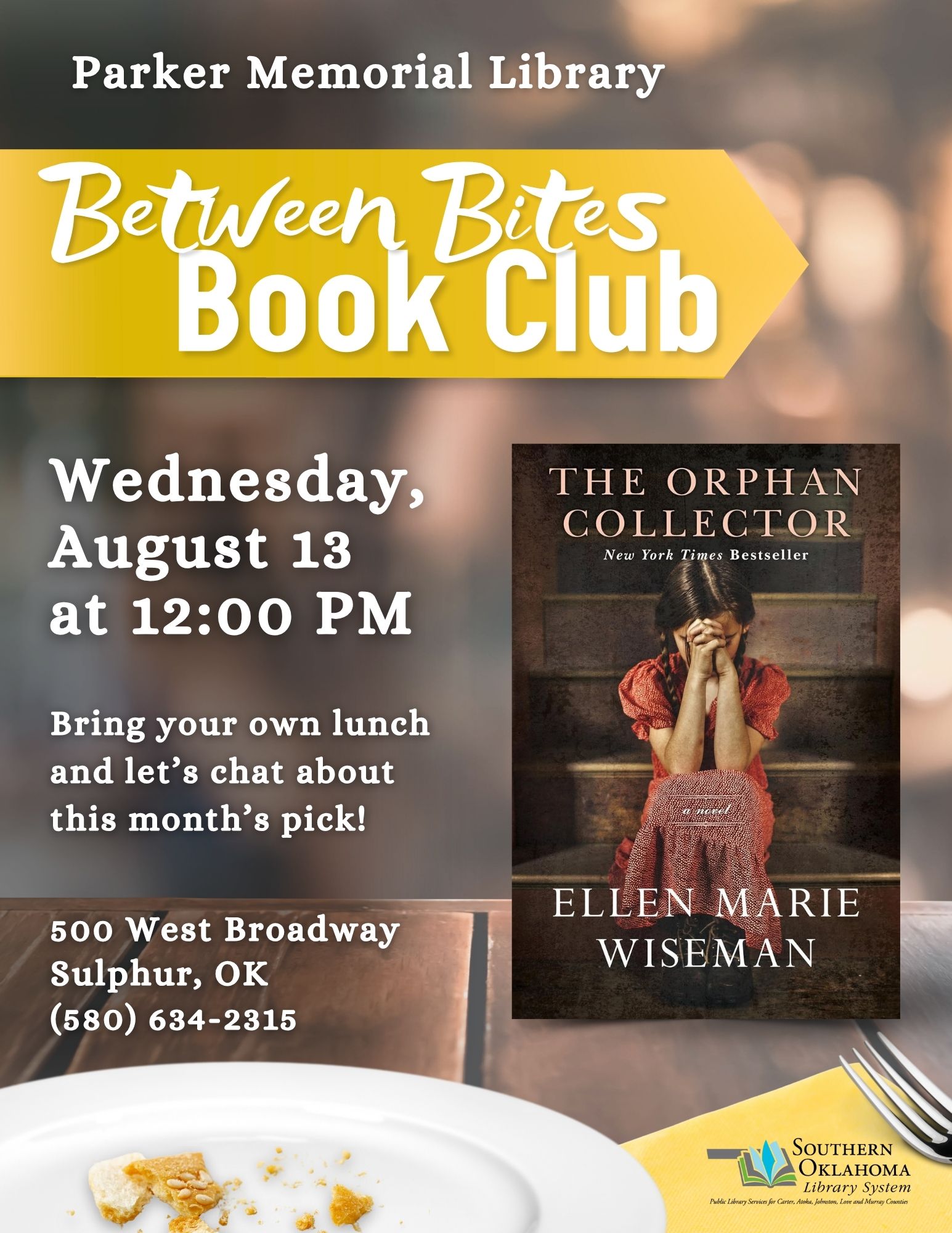 Between Bites Book Club Orphan Collector PML Flyer 2025 Between Bites Book Club Orphan Collector PML Flyer 2025