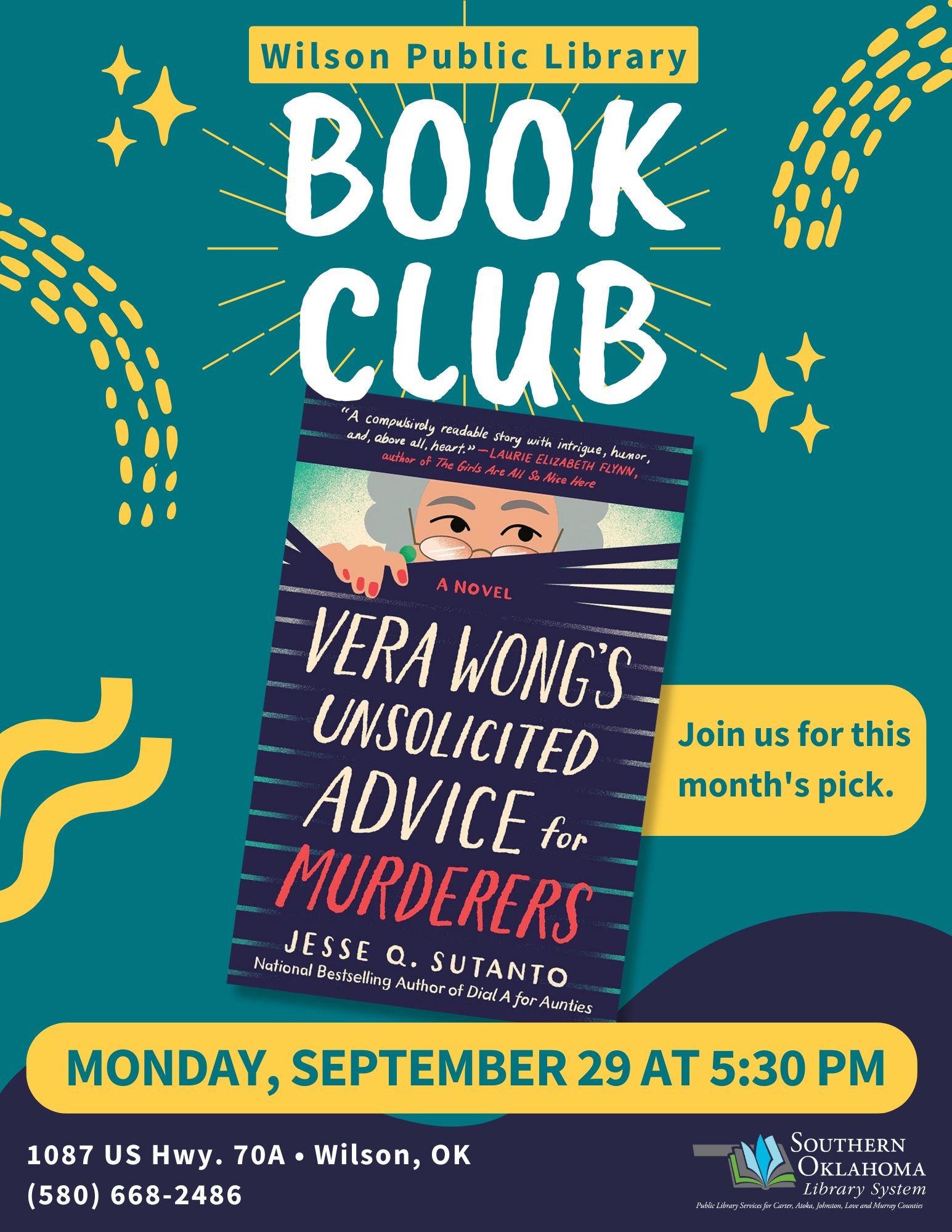 Book Club Vera Wongs Unsolicited Advice WPL Flyer