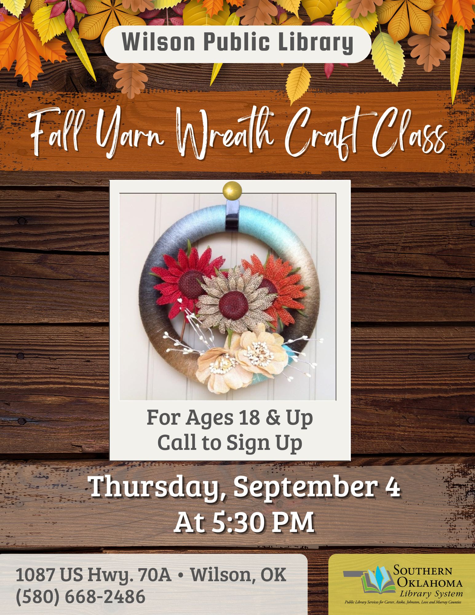 Fall Yarn Wreath Craft WPL Flyer 2025