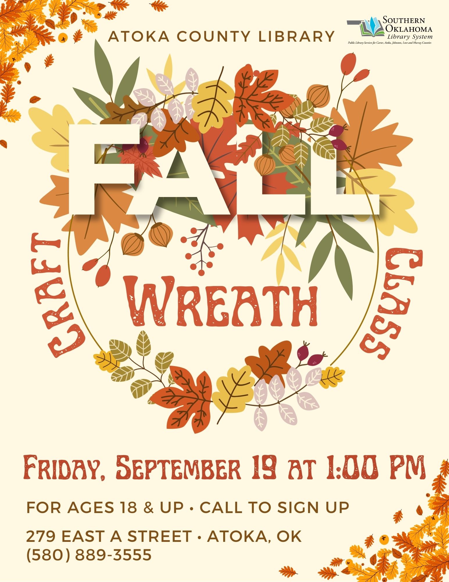 Fall Wreath Craft Class ACL Flyer 2025