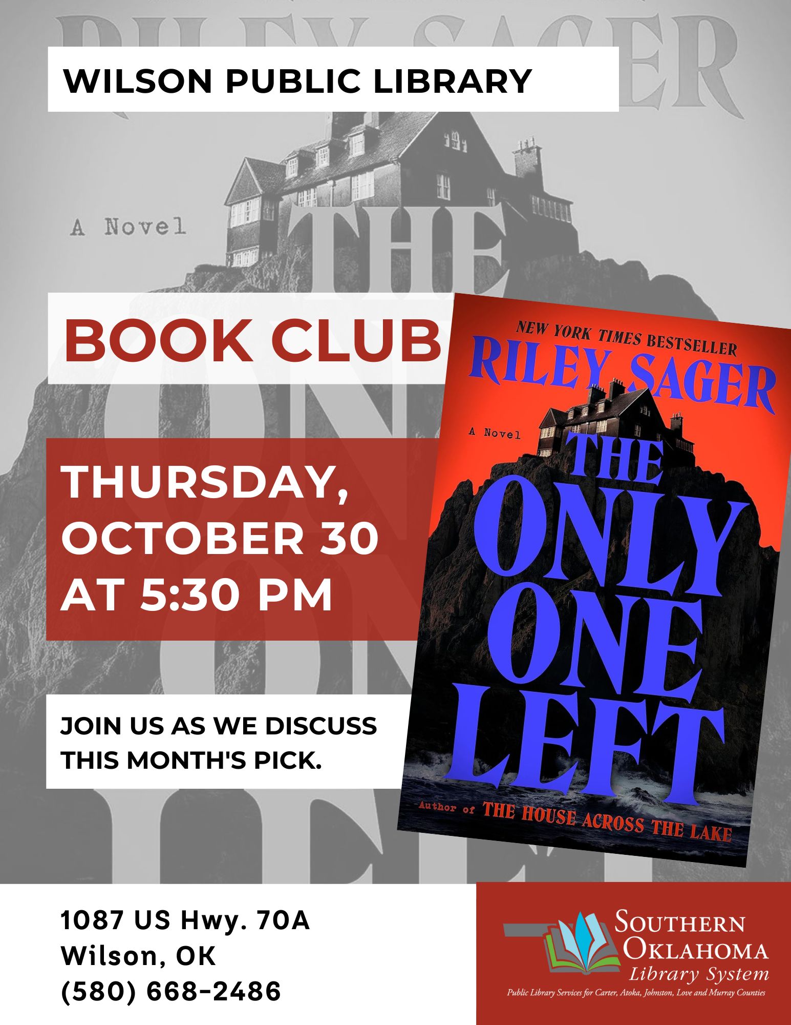 Book Club Only One Left WPL Flyer 2025
