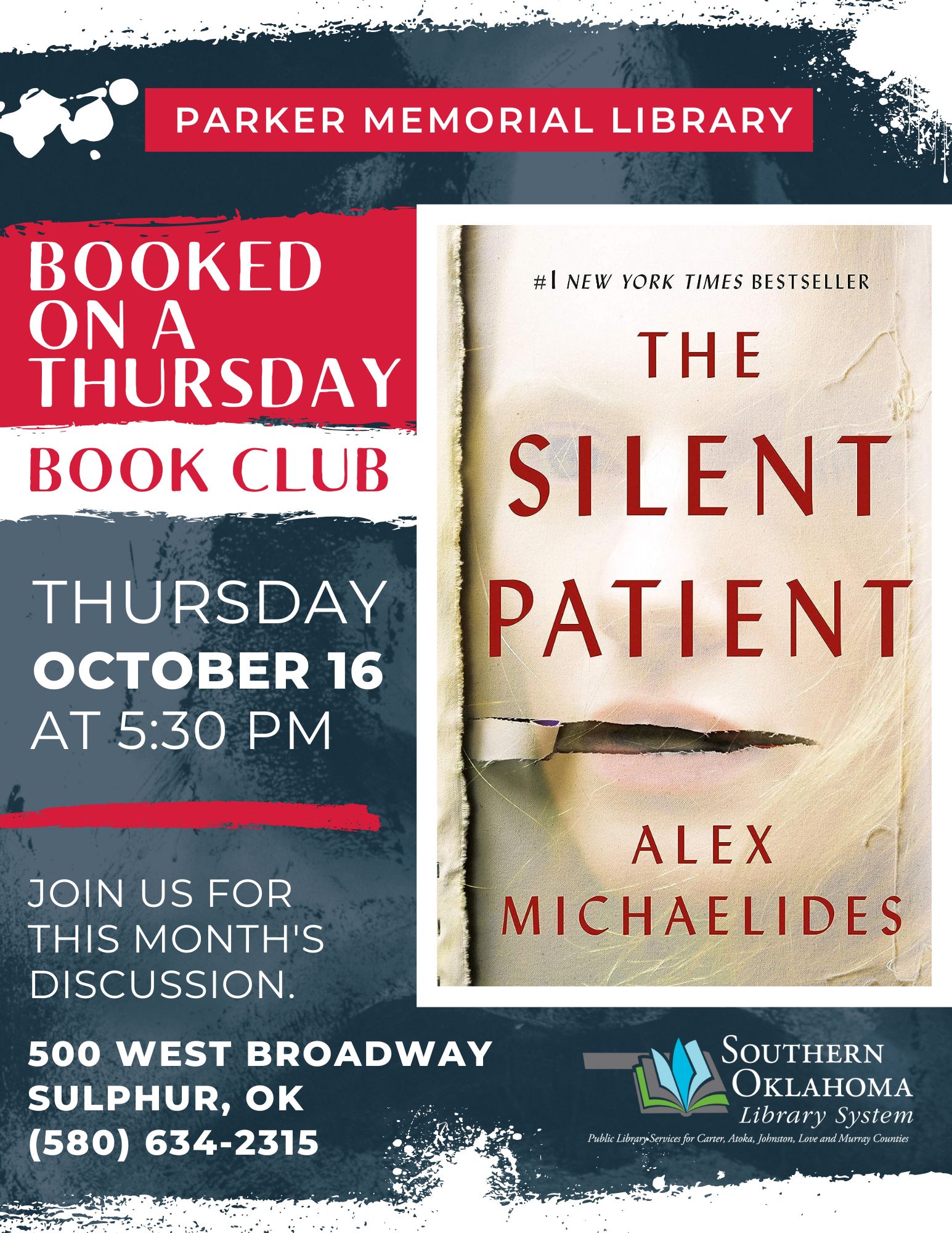 Booked on a Thursday Book Club Silent Patient PML Flyer 2025