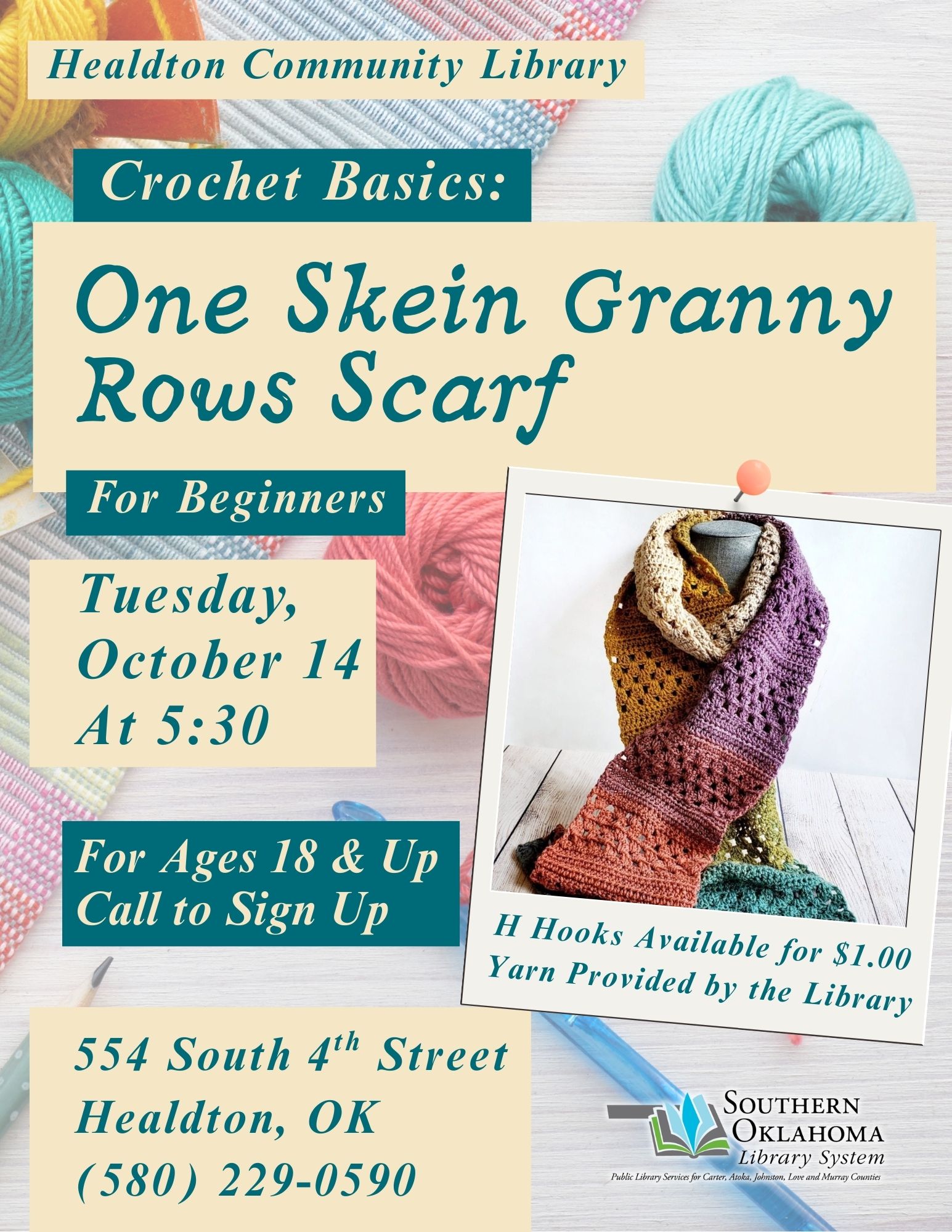 Crochet Basics Granny Scarf HCL Flyer 2025 Crochet Basics Granny Scarf HCL Flyer 2025