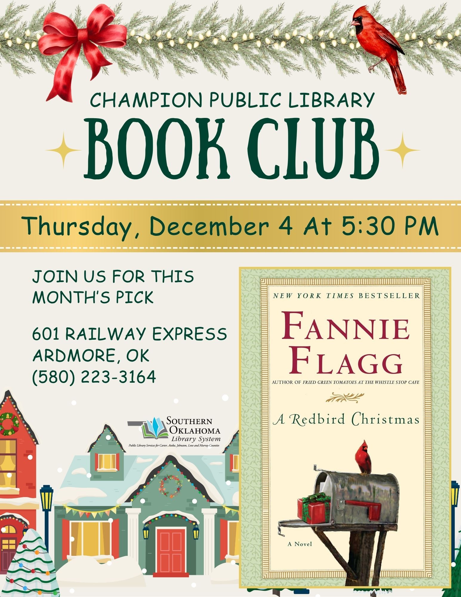 Book Club Redbird Christmas CPL Flyer 2025