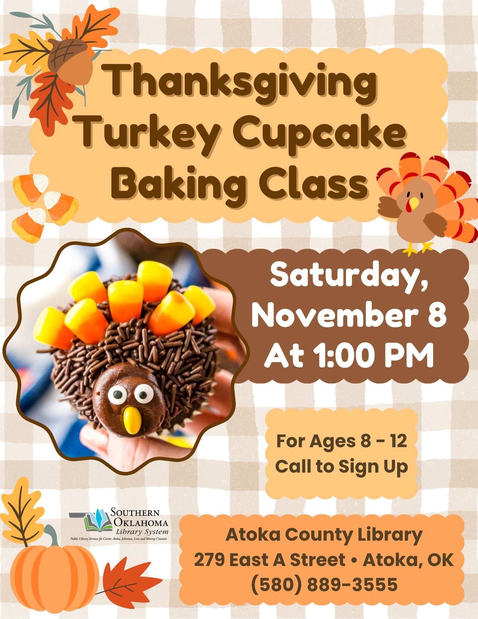 Thanksgiving Turkey Cupcake Baking Class ACL Flyer 2025 Thanksgiving Turkey Cupcake Baking Class ACL Flyer 2025