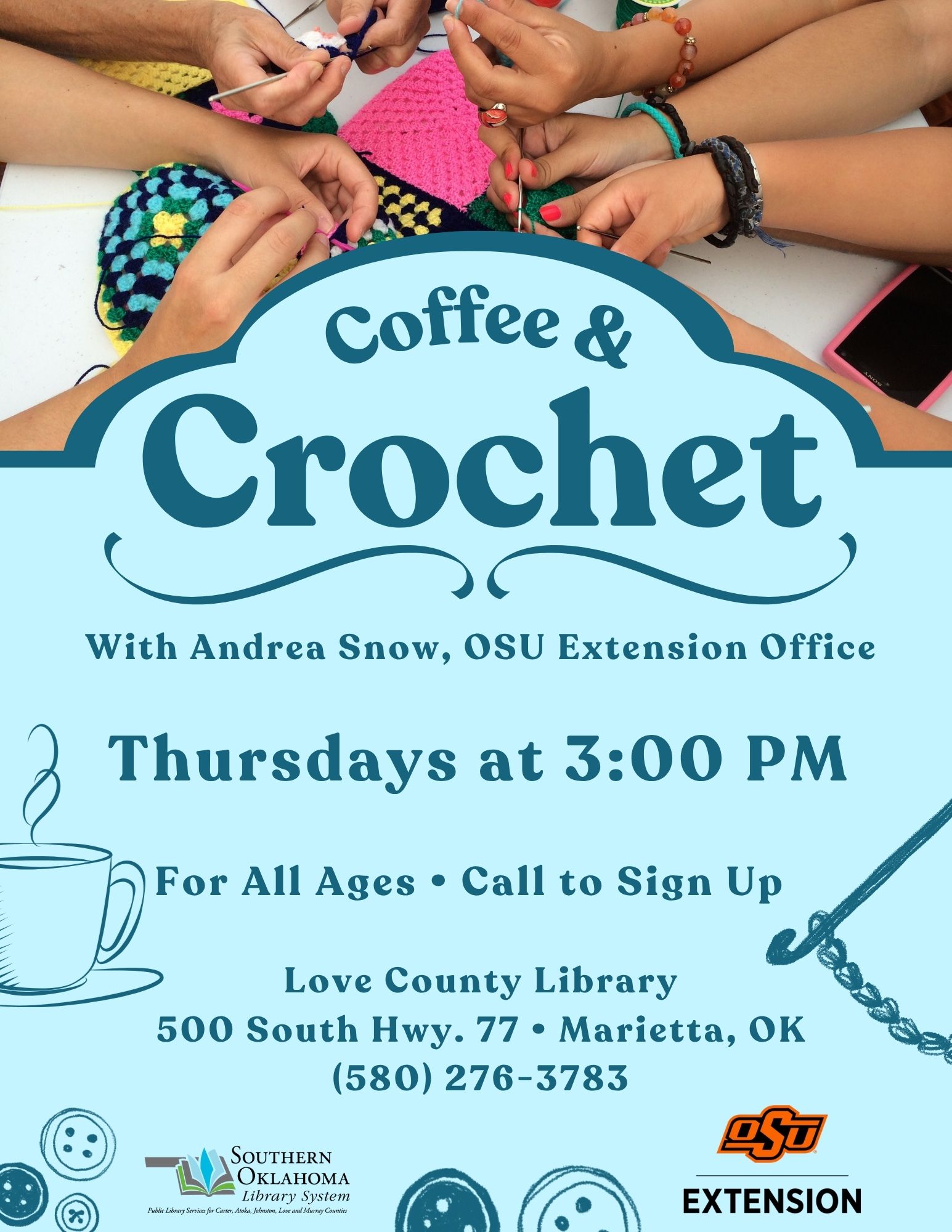 Updated Coffee & Crochet LCL Flyer 2025 Updated Coffee & Crochet LCL Flyer 2025