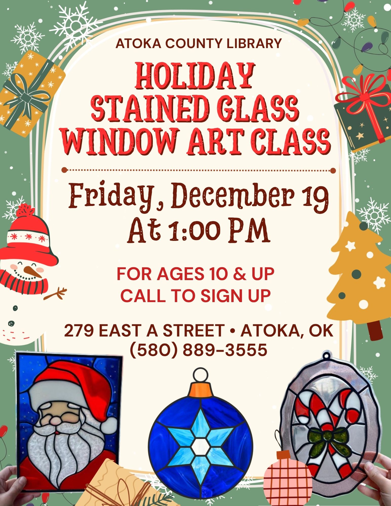 Holiday Stained Glass Window Art Class ACL Flyer 2025