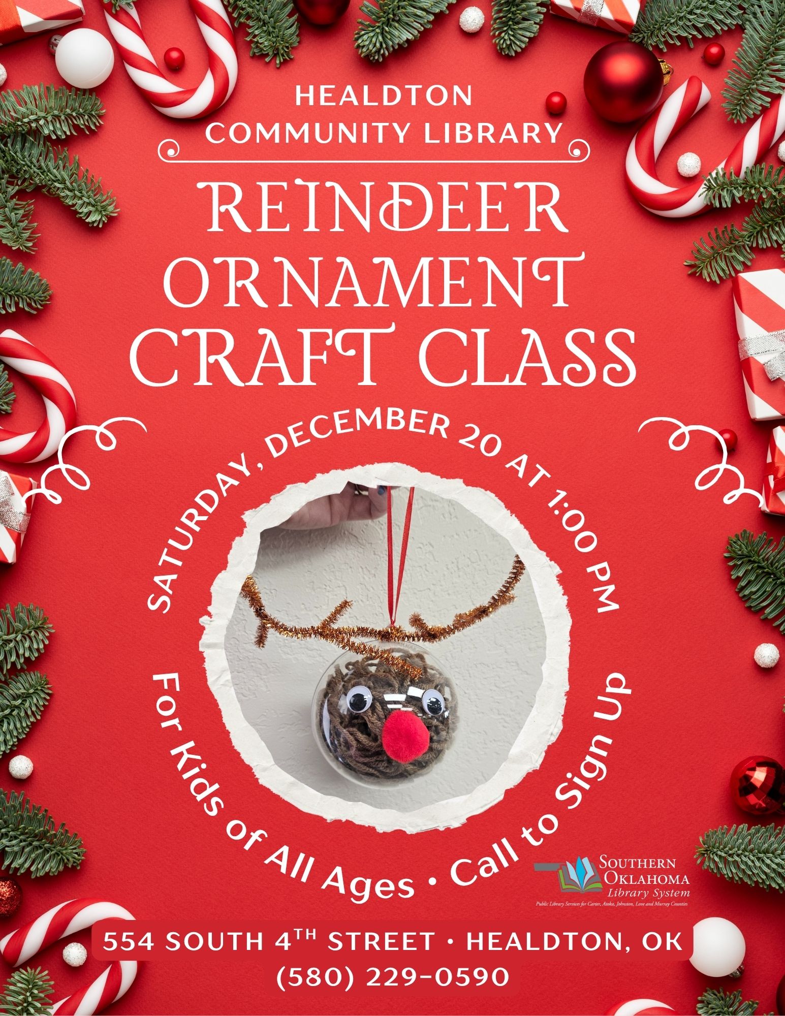 Reindeer Ornament Craft Class HCL Flyer 2025