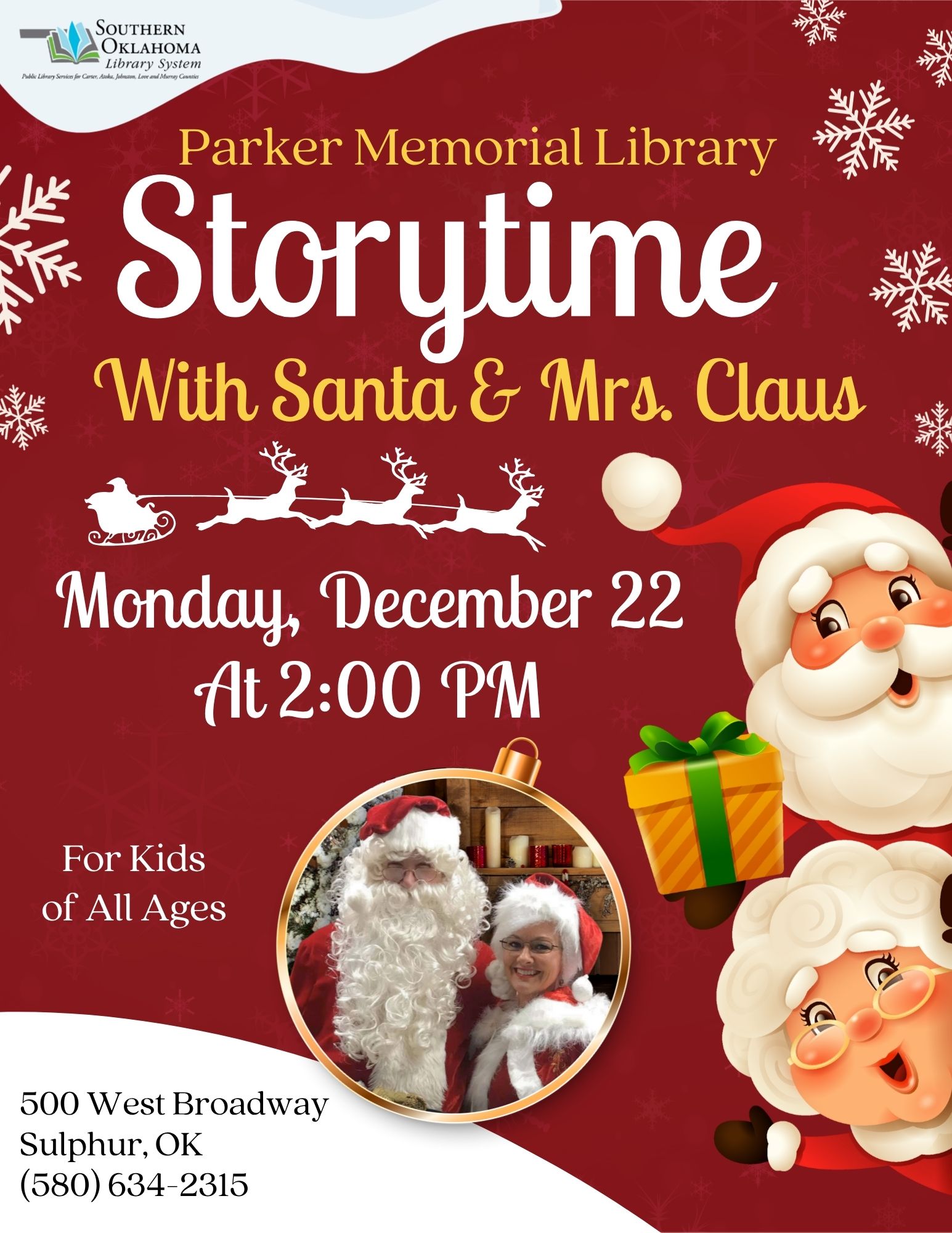 Storytime w Santa & Mrs. Claus PML Flyer 2025