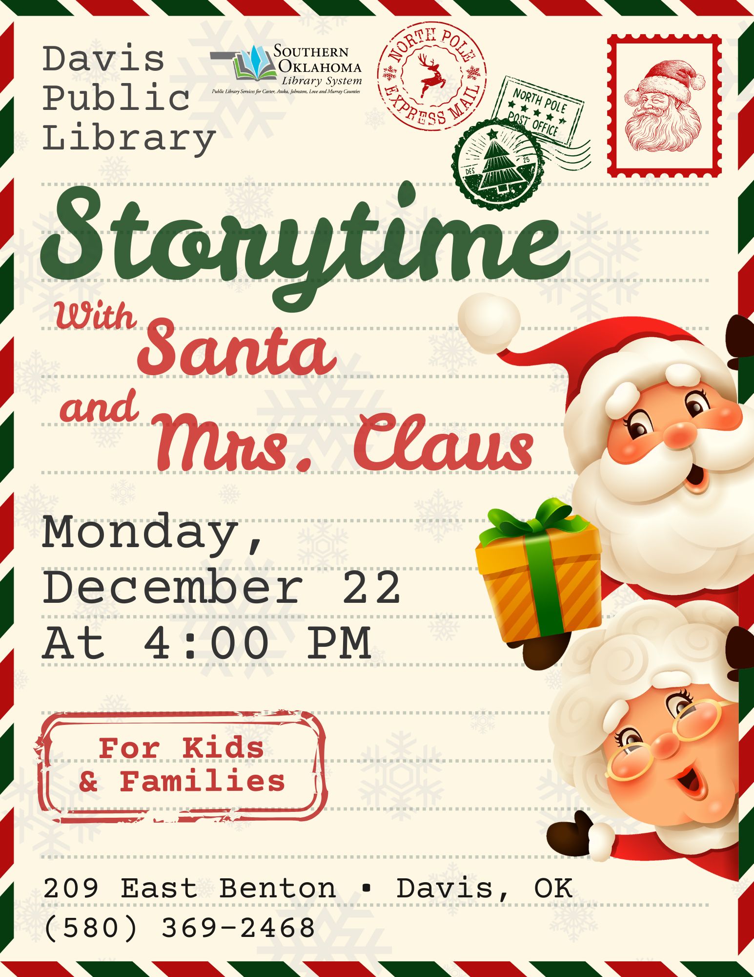 Storytime w Santa & Mrs. Claus DPL Flyer 2025