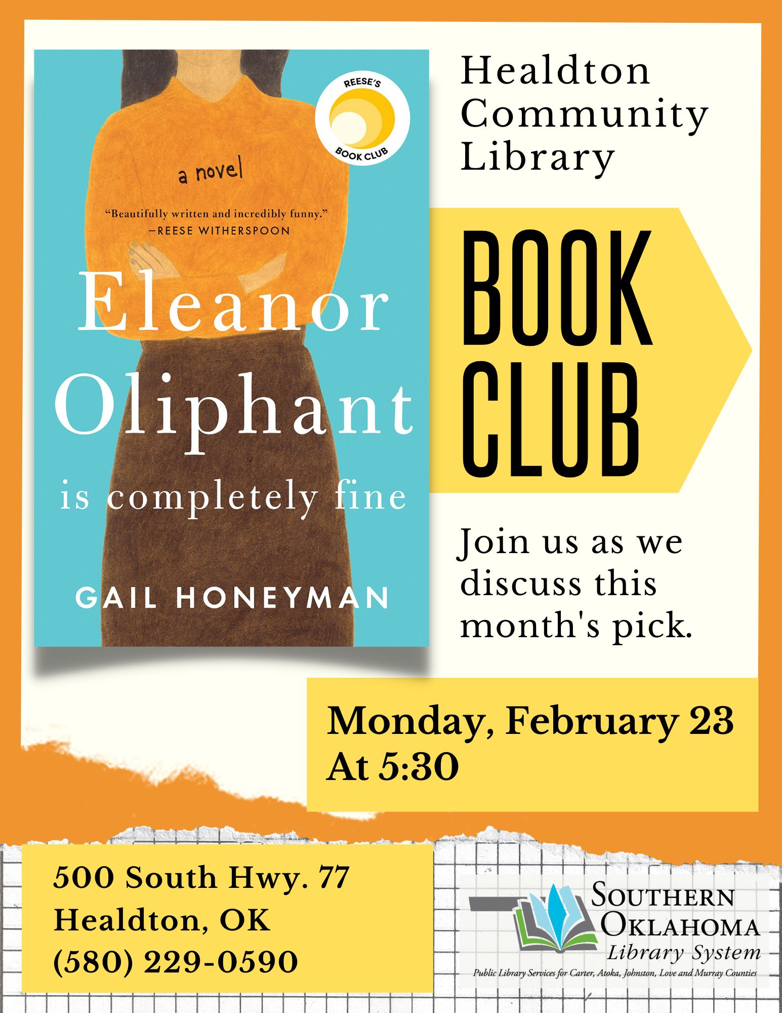 Book Club Eleanor Oliphant HCL Flyer 2026