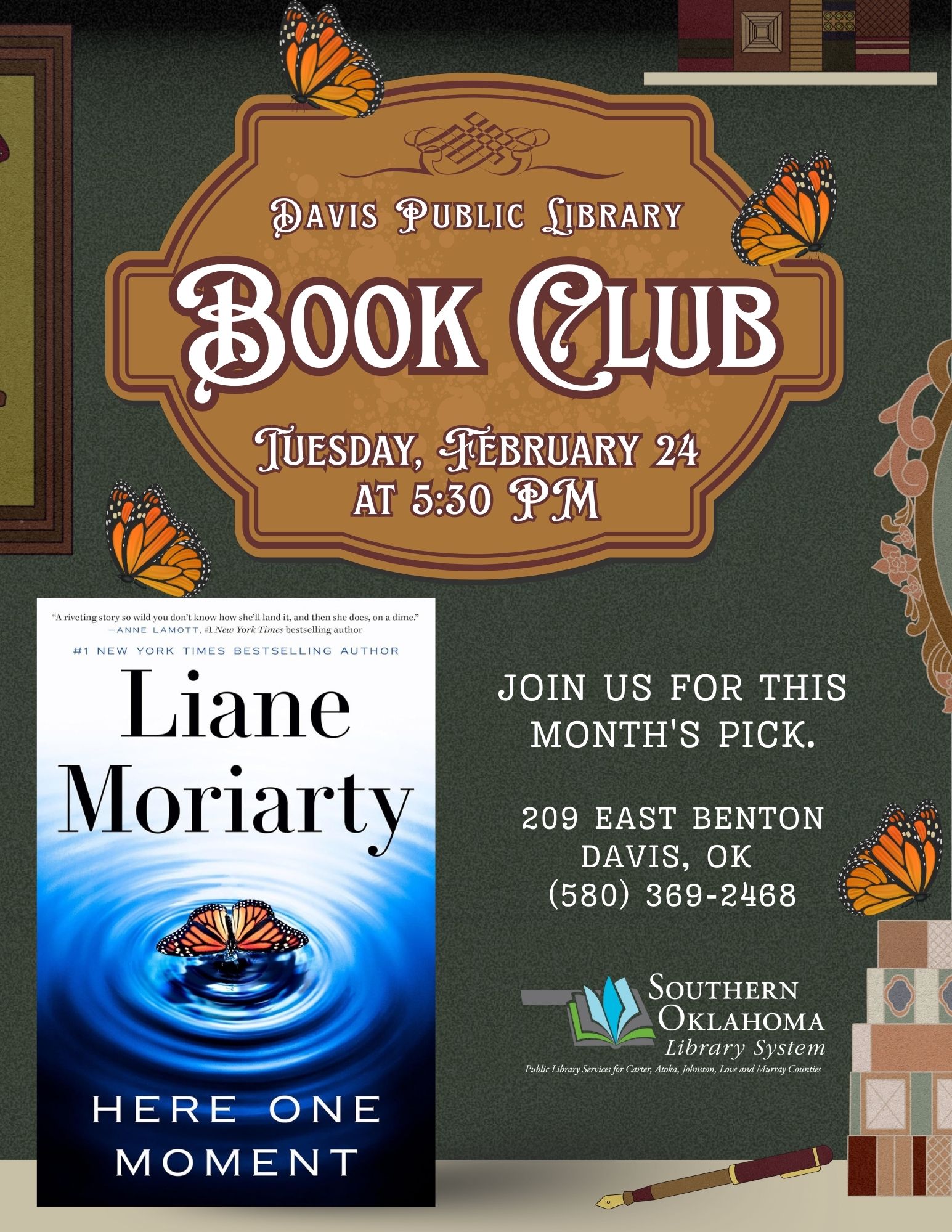 Book club Here One Moment DPL FEB 2026 PR Flyer