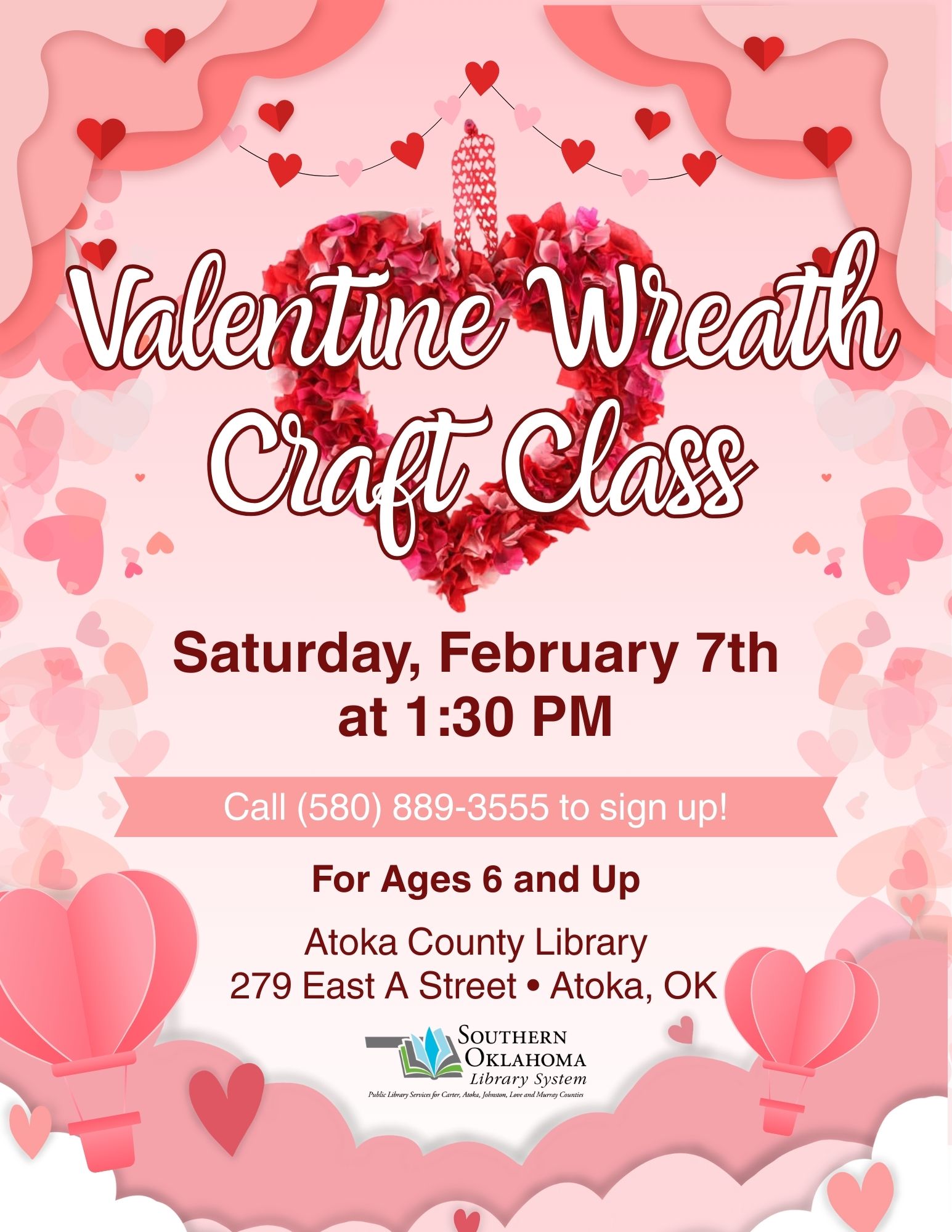 Valentine's Wreath Craft Class ACL PR flyer