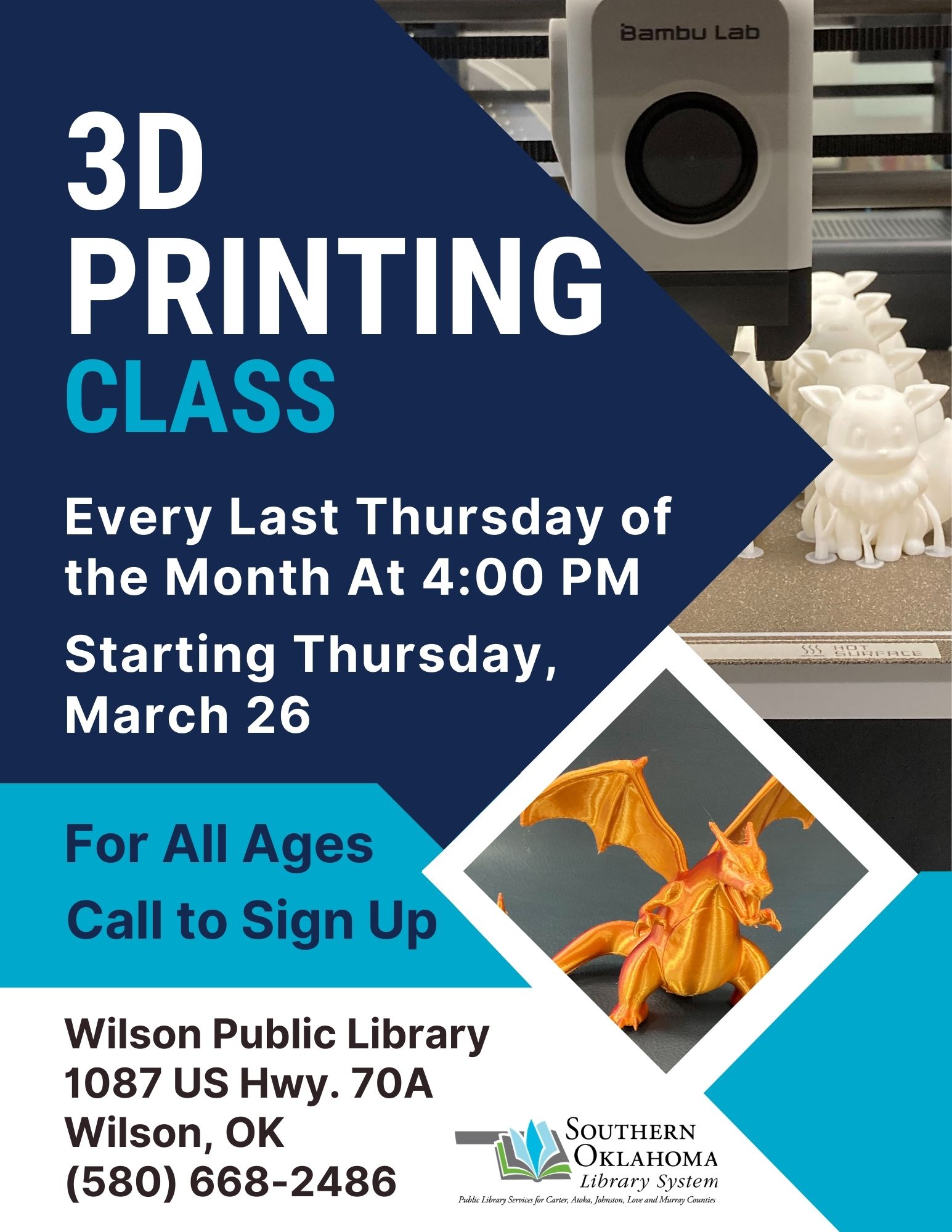3D Printing Class MAR 2026 WPL Flyer