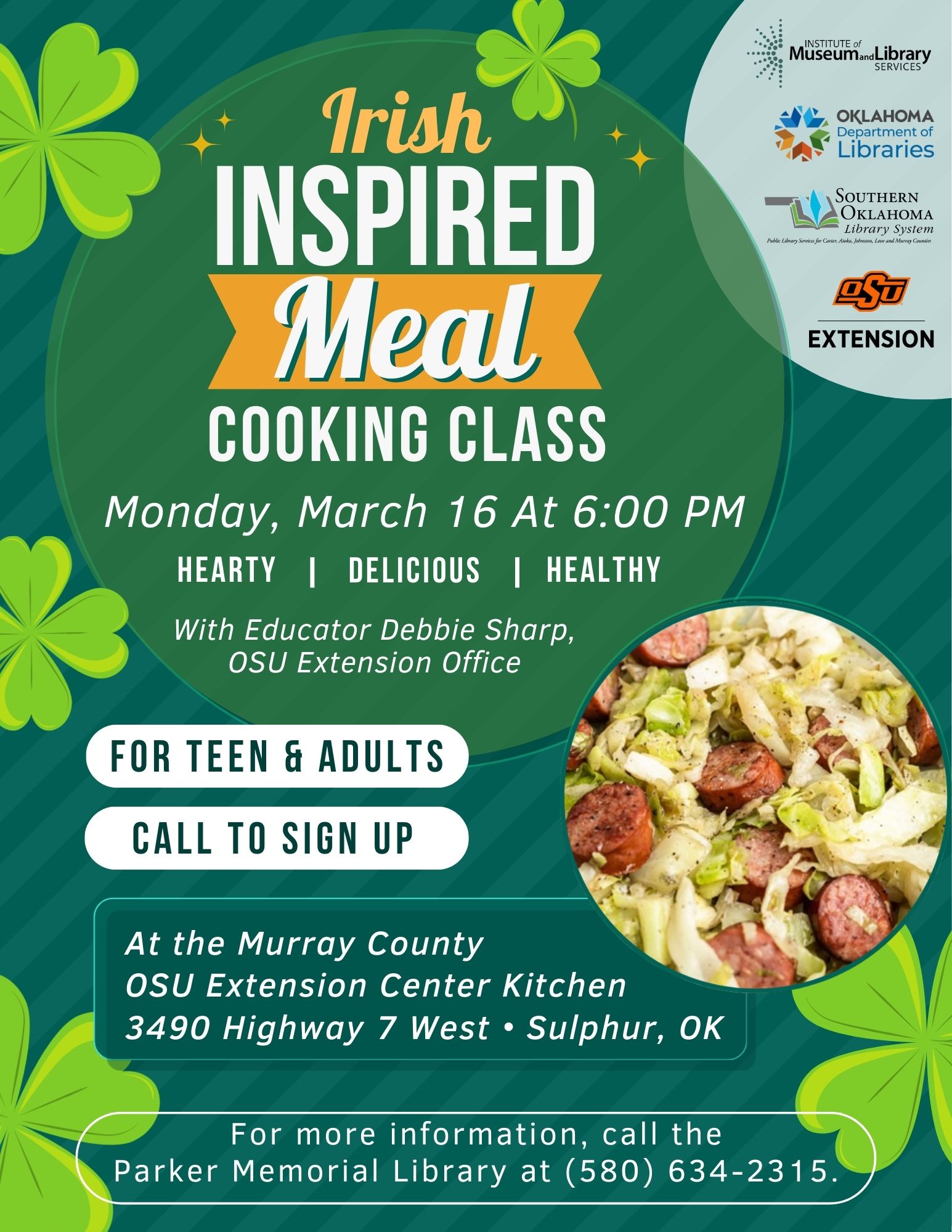 Irish Inspired Meal Cooking Class PML Flyer 2026