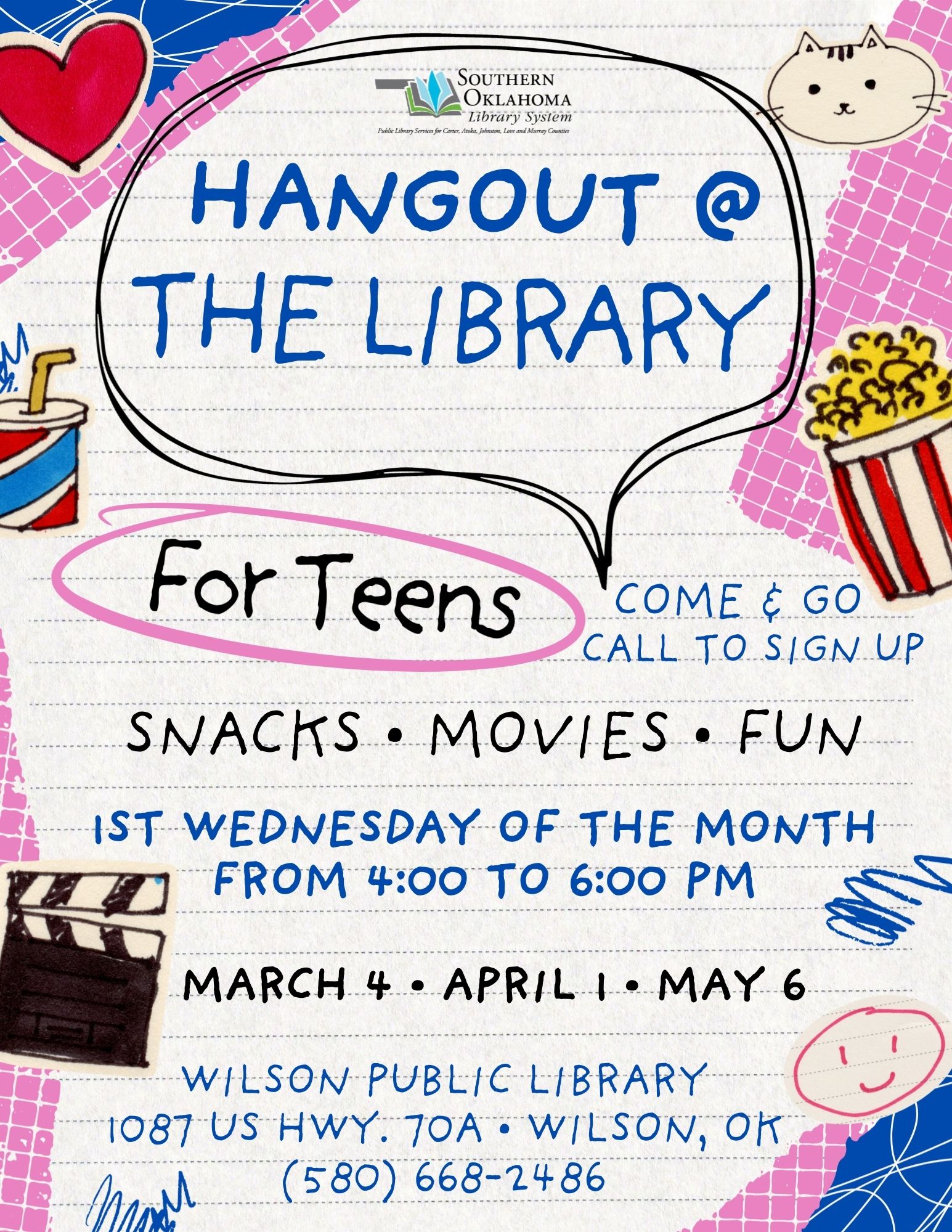Teen Hangout @ The Library WPL Flyer 2026