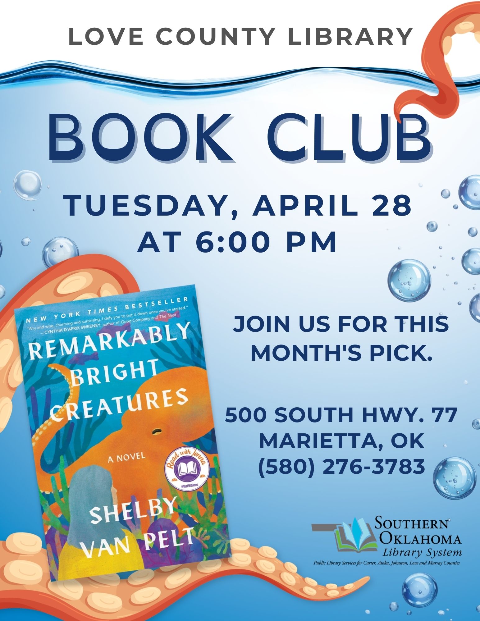 Book Club Remarkably Bright Creatures LCL Flyer 2026
