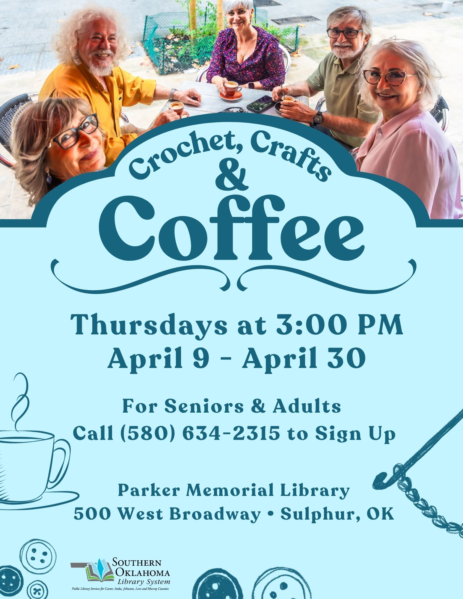 Coffee & Crochet PML Flyer 2026