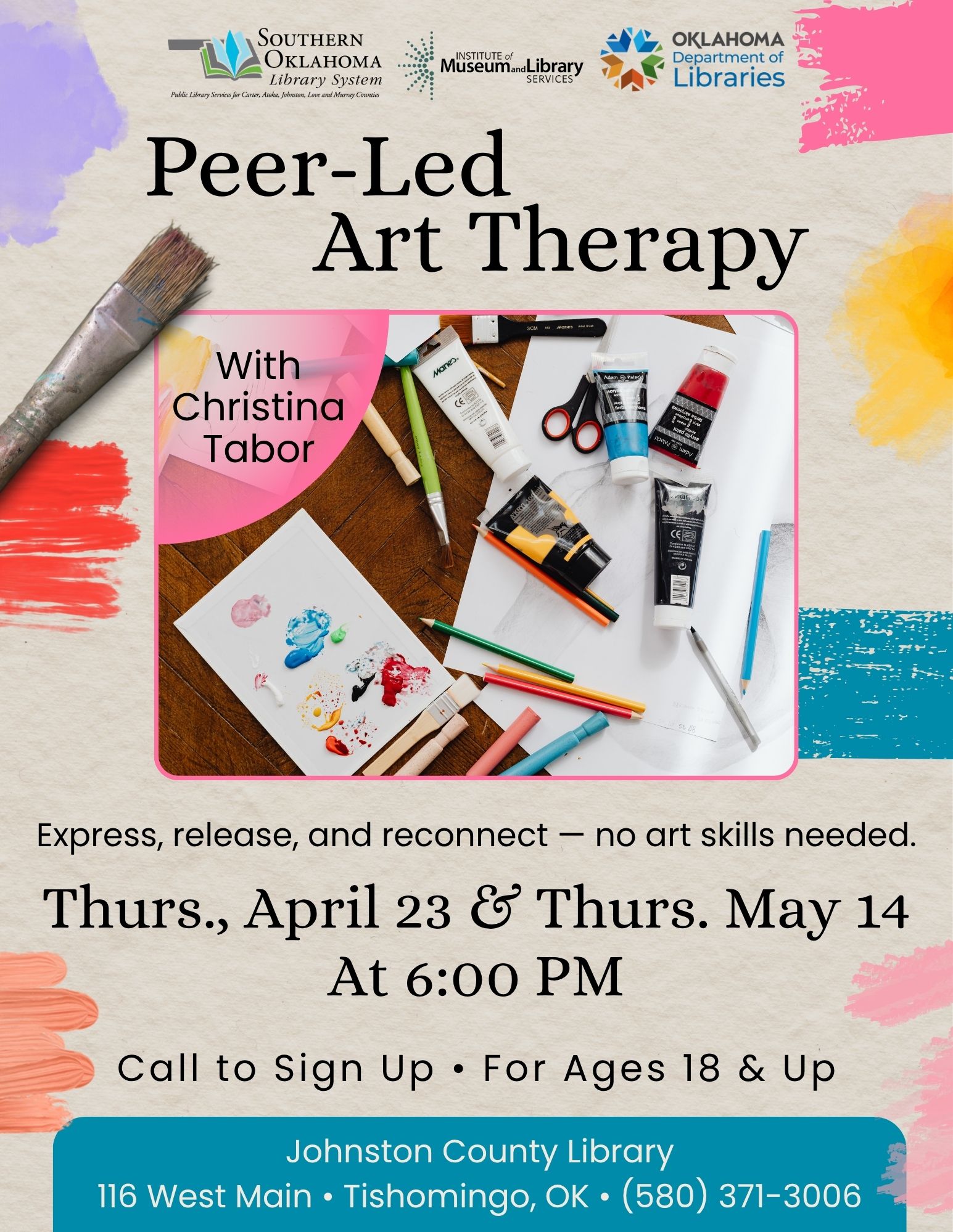 Peer-Led Art Therapy JCL APR MAY Flyer 2026 (1)