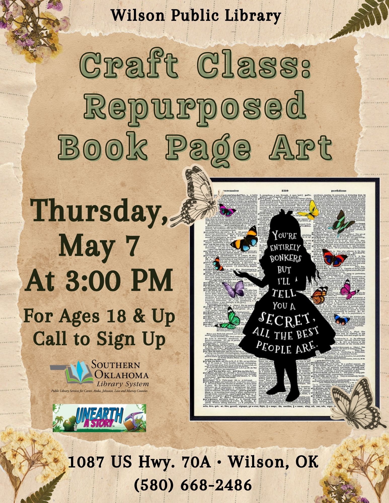 Repurposed Book Page Art Craft WPL SRP Flyer 2026