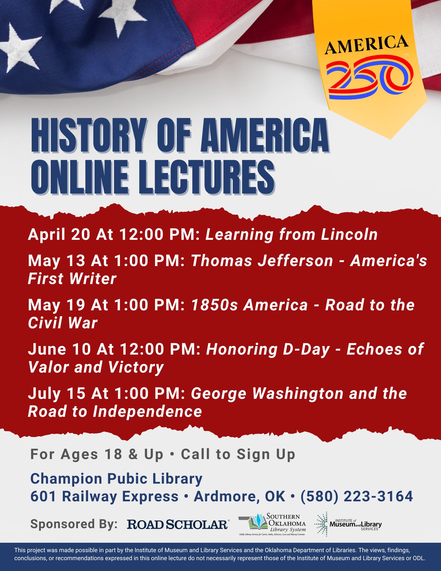 Road Scholar Online Lectures America 250 CPL Flyer 2026