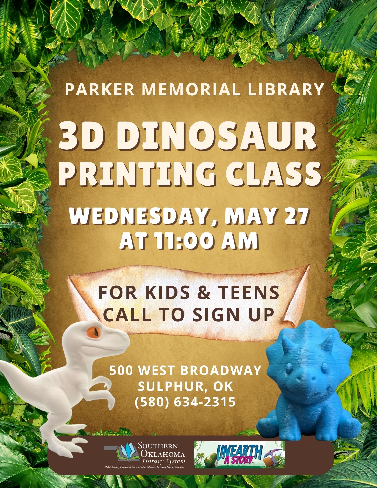 3D Dinosaur Printing Class PML Flyer SRP 2026
