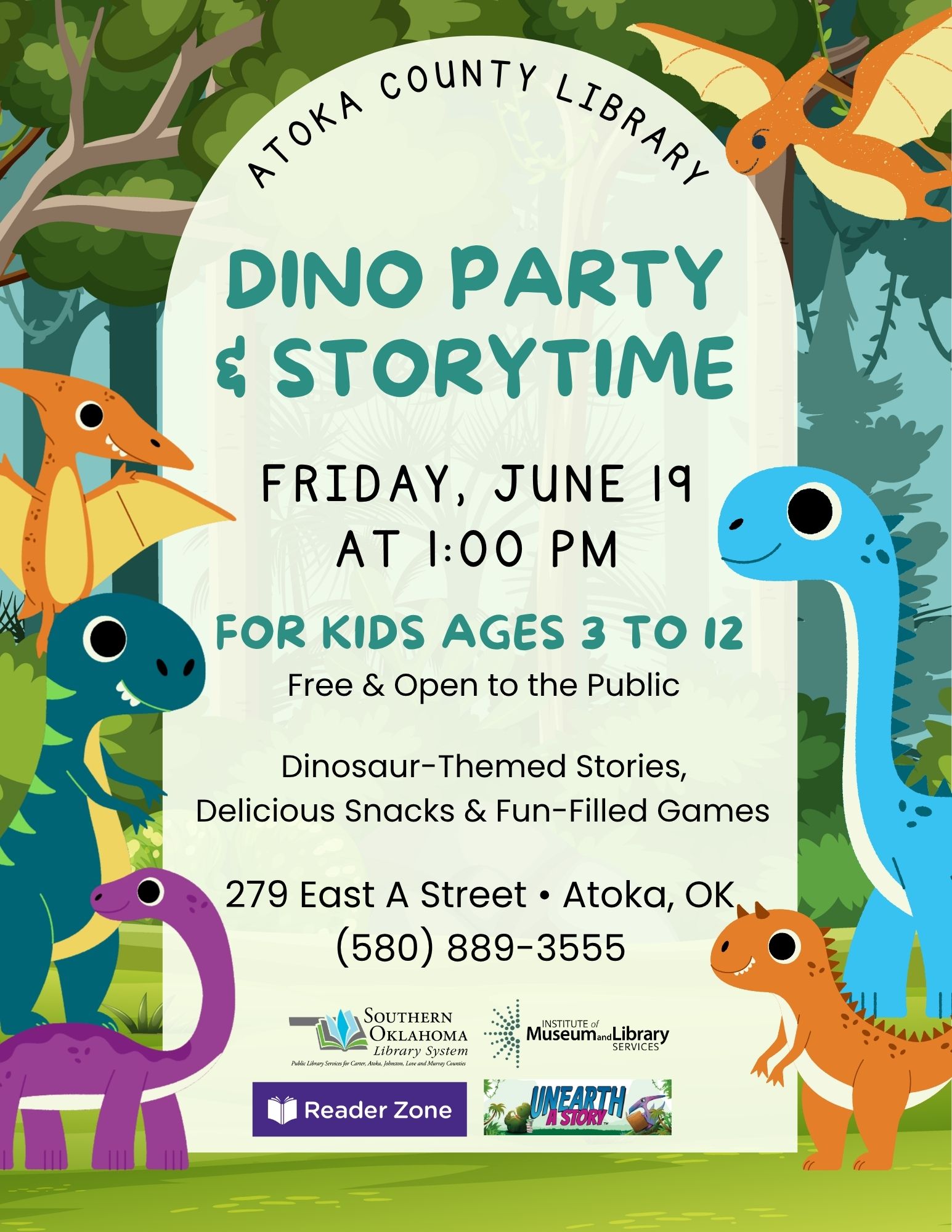 Dino Party & Storytime ACL Flyer SRP 2026