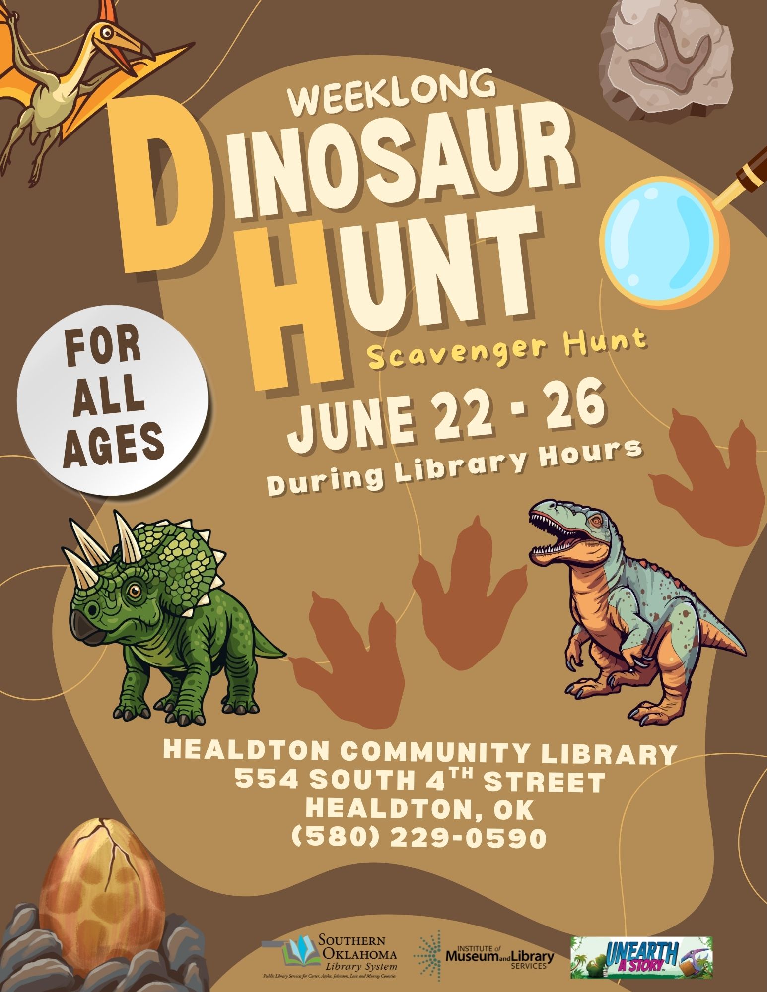 Weeklong Dinosaur Scavenger Hunt Flyer HCL SRP 2026