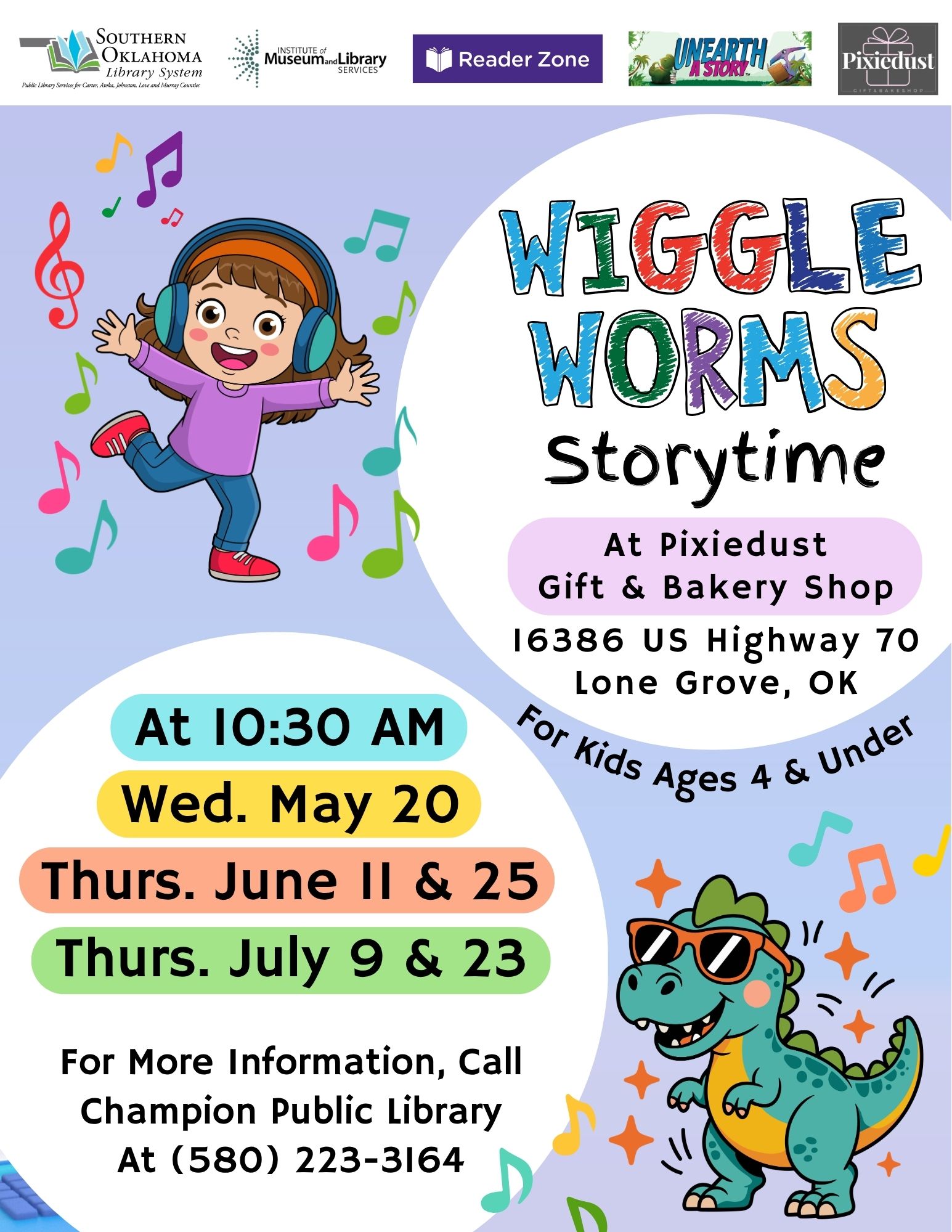 Wiggle Worms Storytime at Pixiedust CPL Flyer SRP 2026