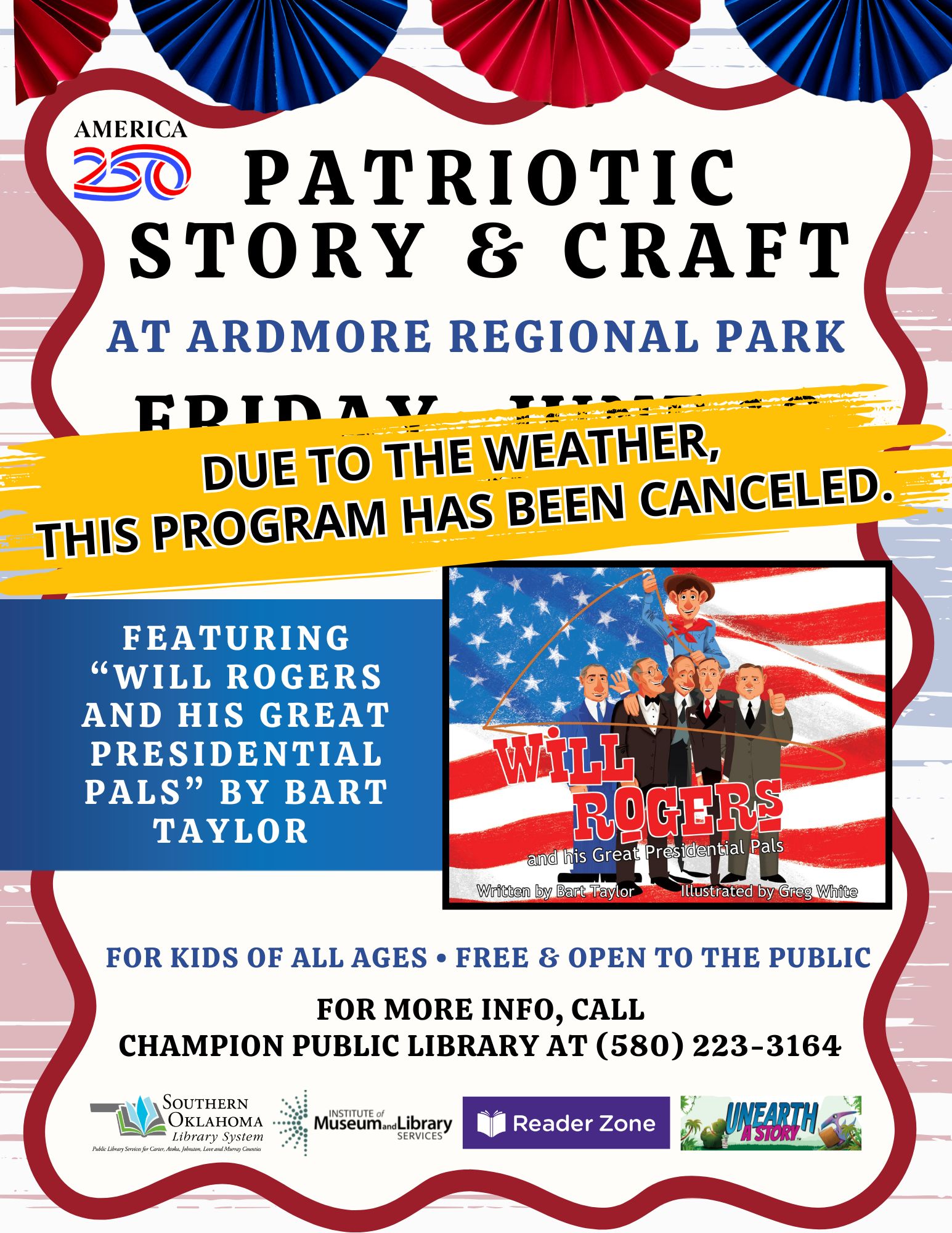 Canceled Patriotic Story & Craft ARD Park CPL Flyer SRP A250 2026