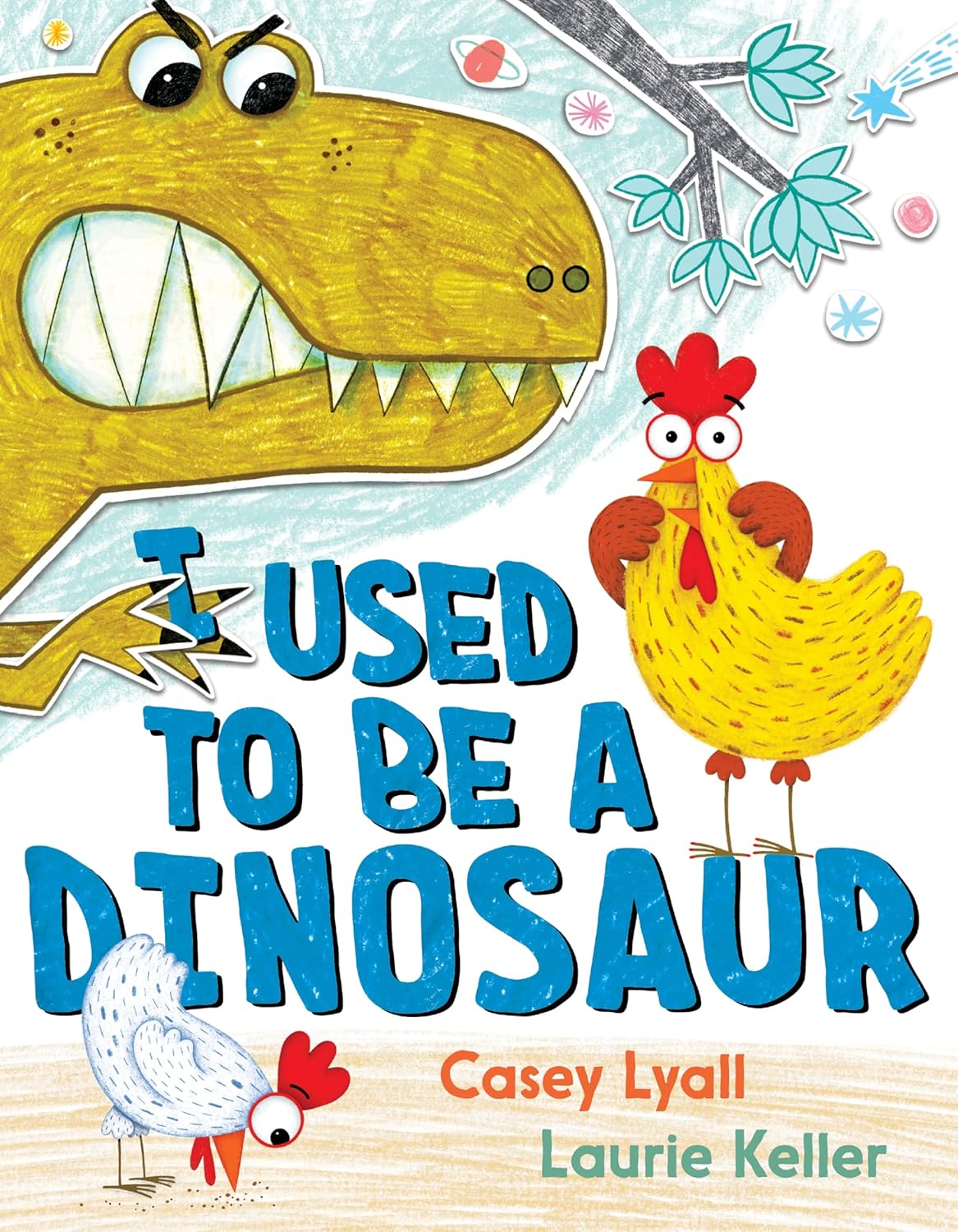 Children's picture book cover for "I Used to Be a Dinosaur" by Casey Lyall, illustrated by Shanda McCloskey. The design features a humorous and charming illustration of a modern-day bird, like a small pigeon or seagull, looking confidently at the reader while wearing a colorful, makeshift cardboard dinosaur costume. The background is bright and engaging. The title is written across the top in a bold, whimsical, green hand-lettered style, with the creator's names cleanly placed at the bottom.