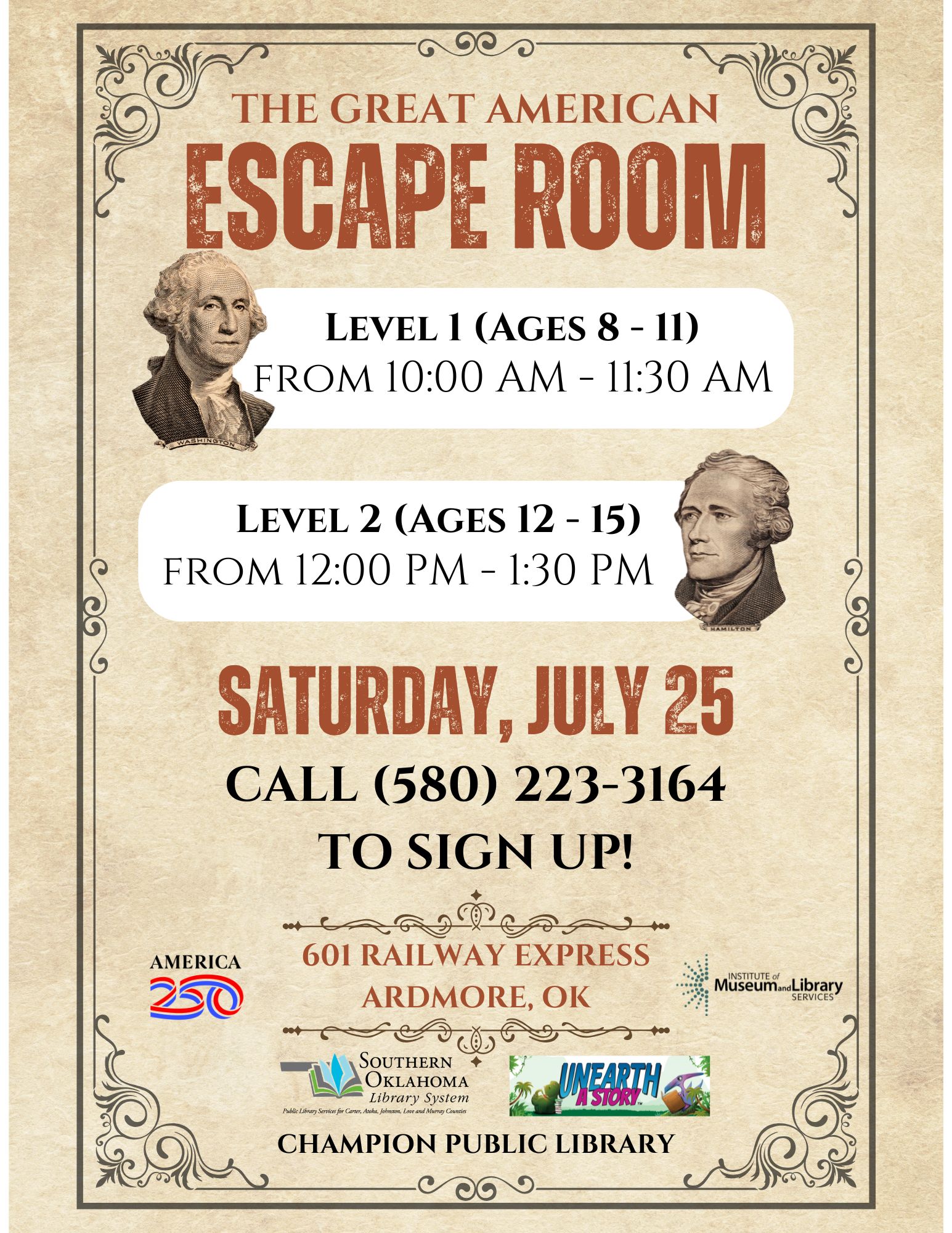 The Great American Escape Room (America 250) CPL Flyer PR