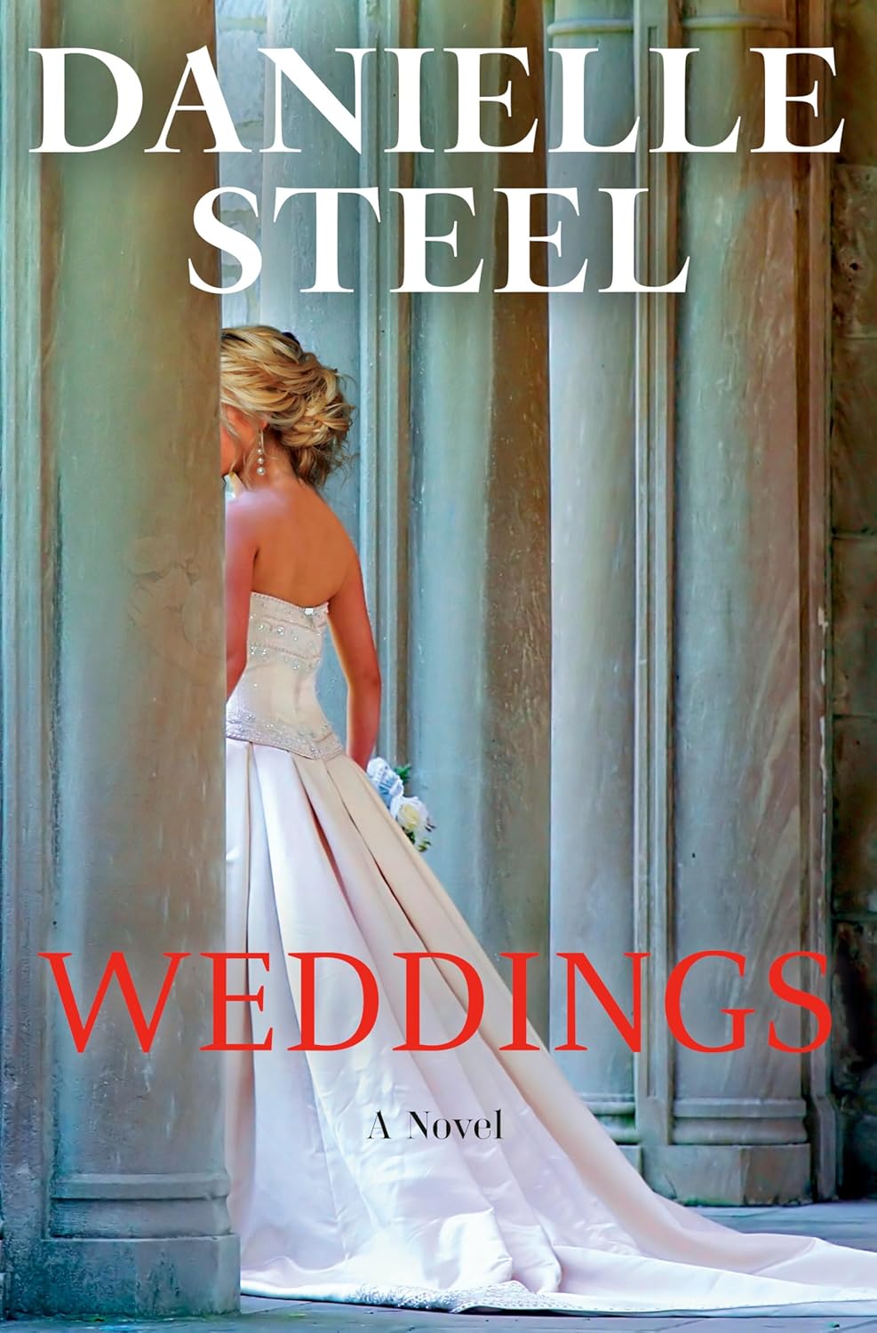 Book cover of the romance novel "Weddings" by Danielle Steel. The top of the cover features the author's name prominently displayed in a large, elegant signature font. Below it, the title "Weddings" is written in a clean, sophisticated typeface. The background imagery features soft, romantic, pastel-toned wedding details, such as delicate tulle fabric or a soft-focus bridal gown, matching the book's themes of family, love, and tradition.