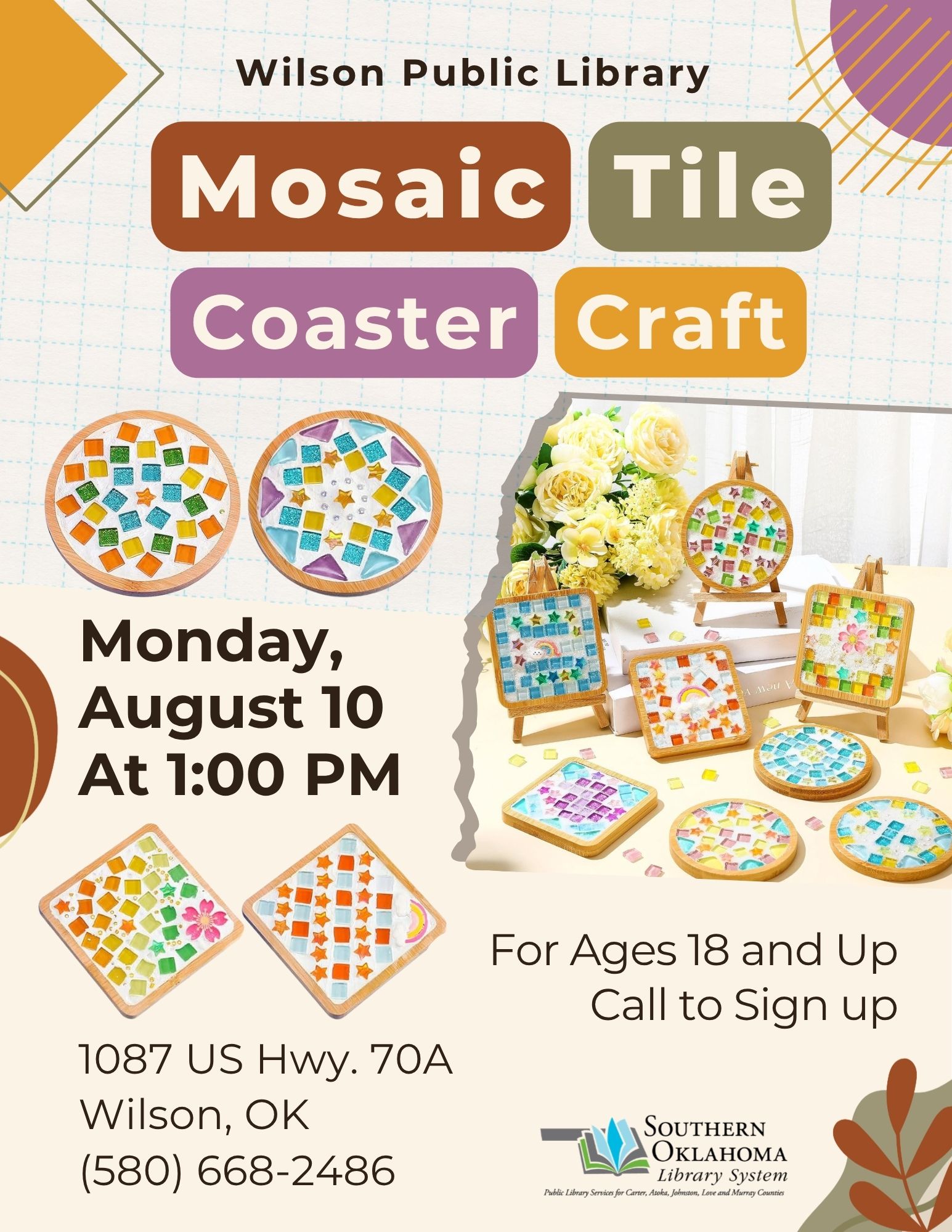 Mosaic Tile Coaster Craft WPL Flyer 2026