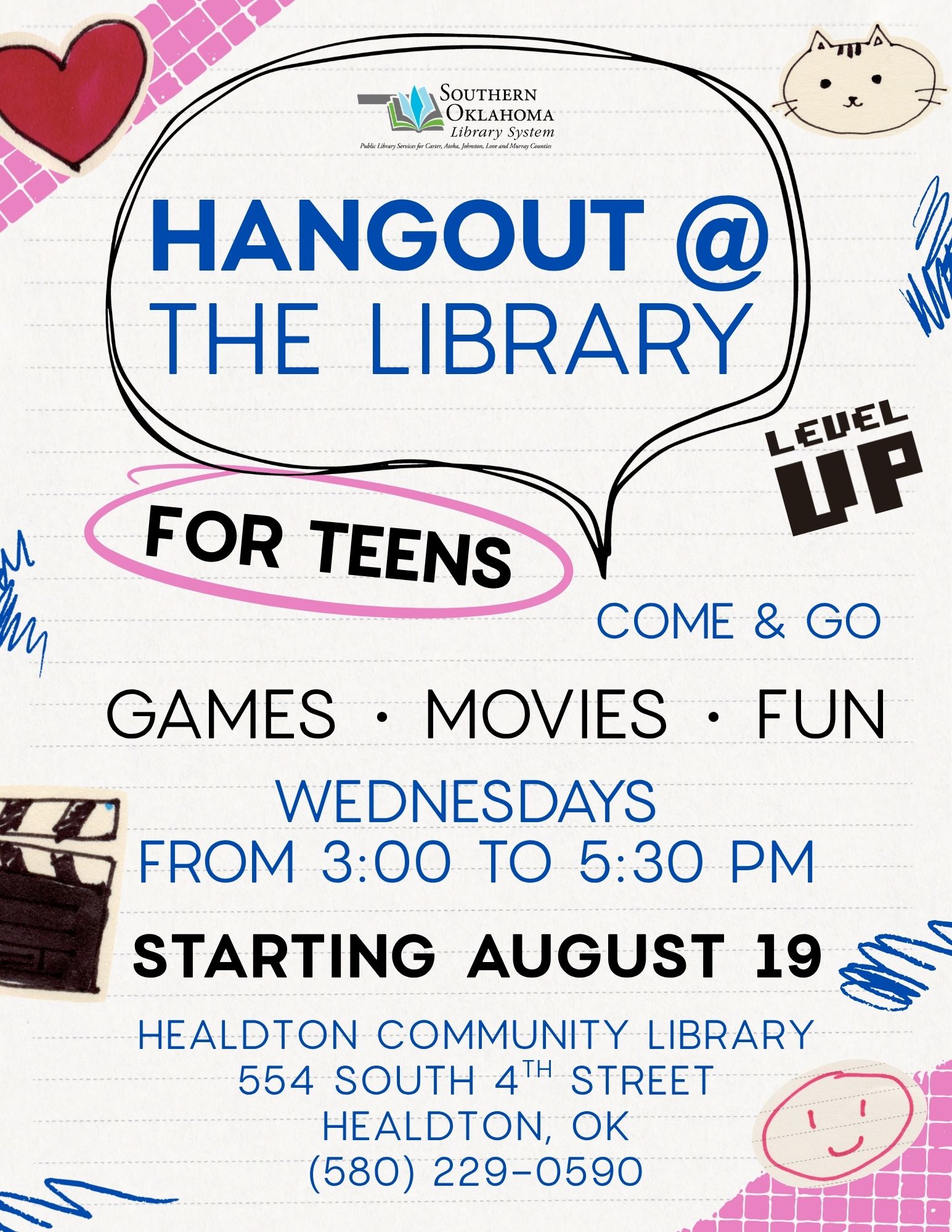 Teen Hangout @ The Library HCL Flyer 2026