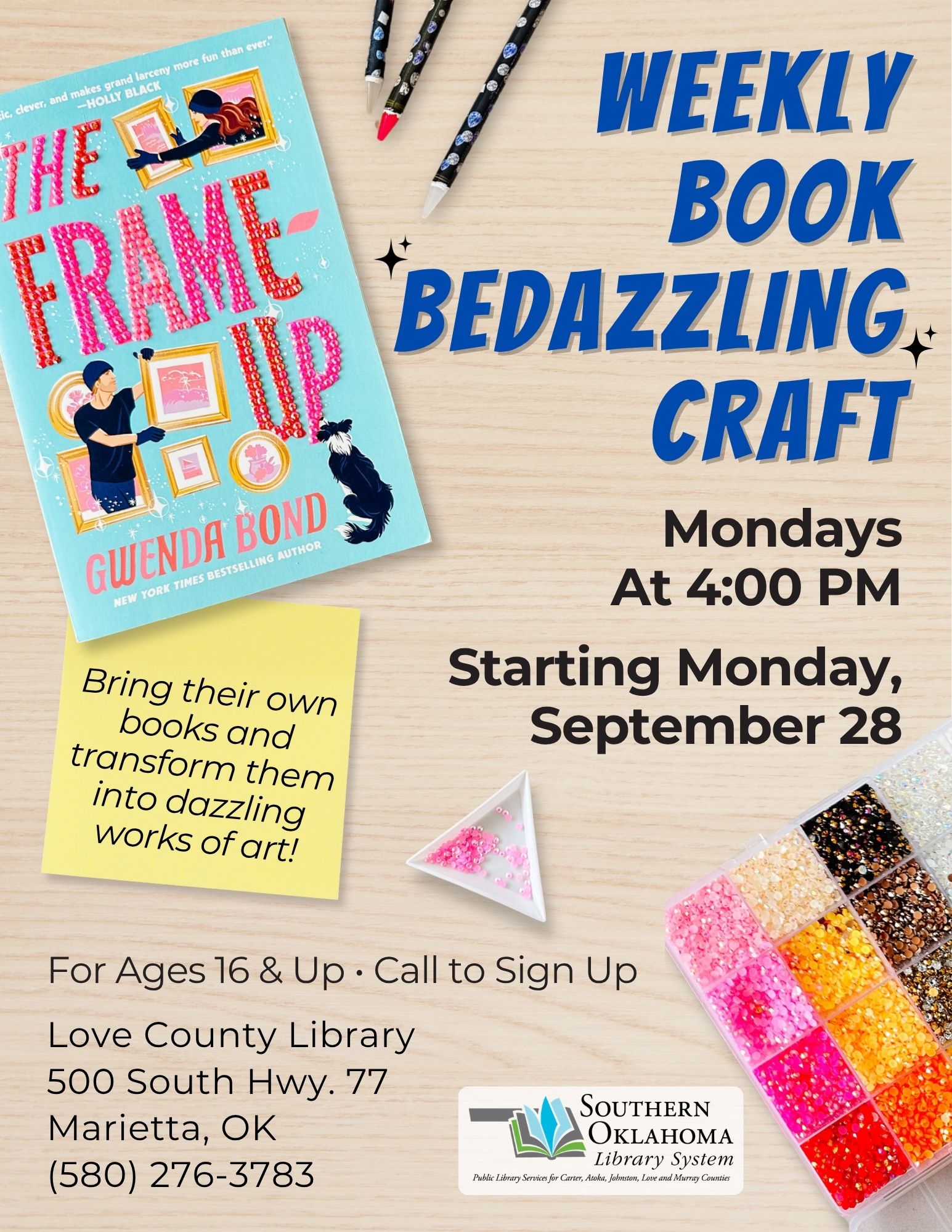Monthly Book Bedazzling Craft LCL Flyer 2026