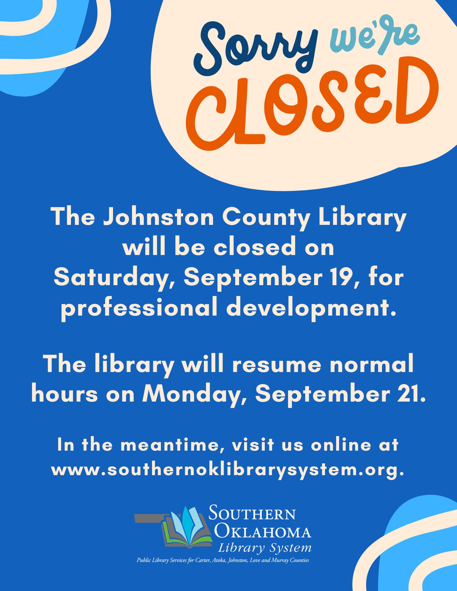 Closed for Staff Development JCL Sept Flyer 2026