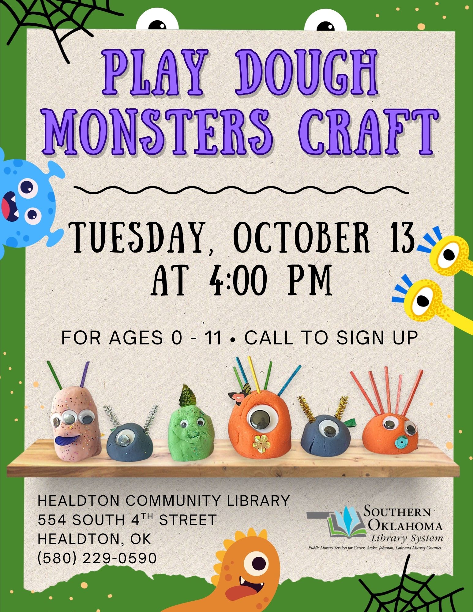 Play Dough Monsters Craft HCL Flyer 2026