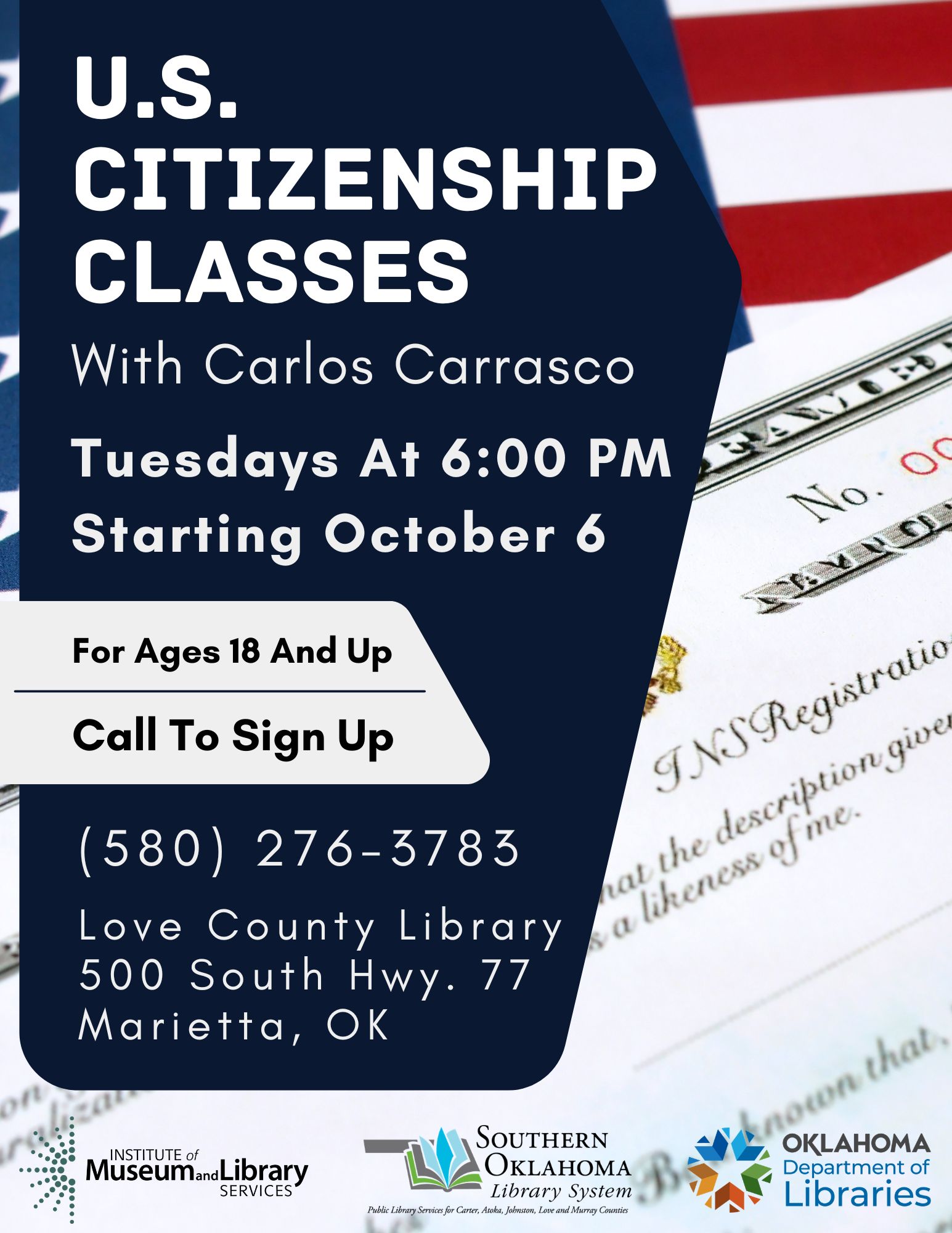 US Citizenship Classes LCL Flyer Oct 2026