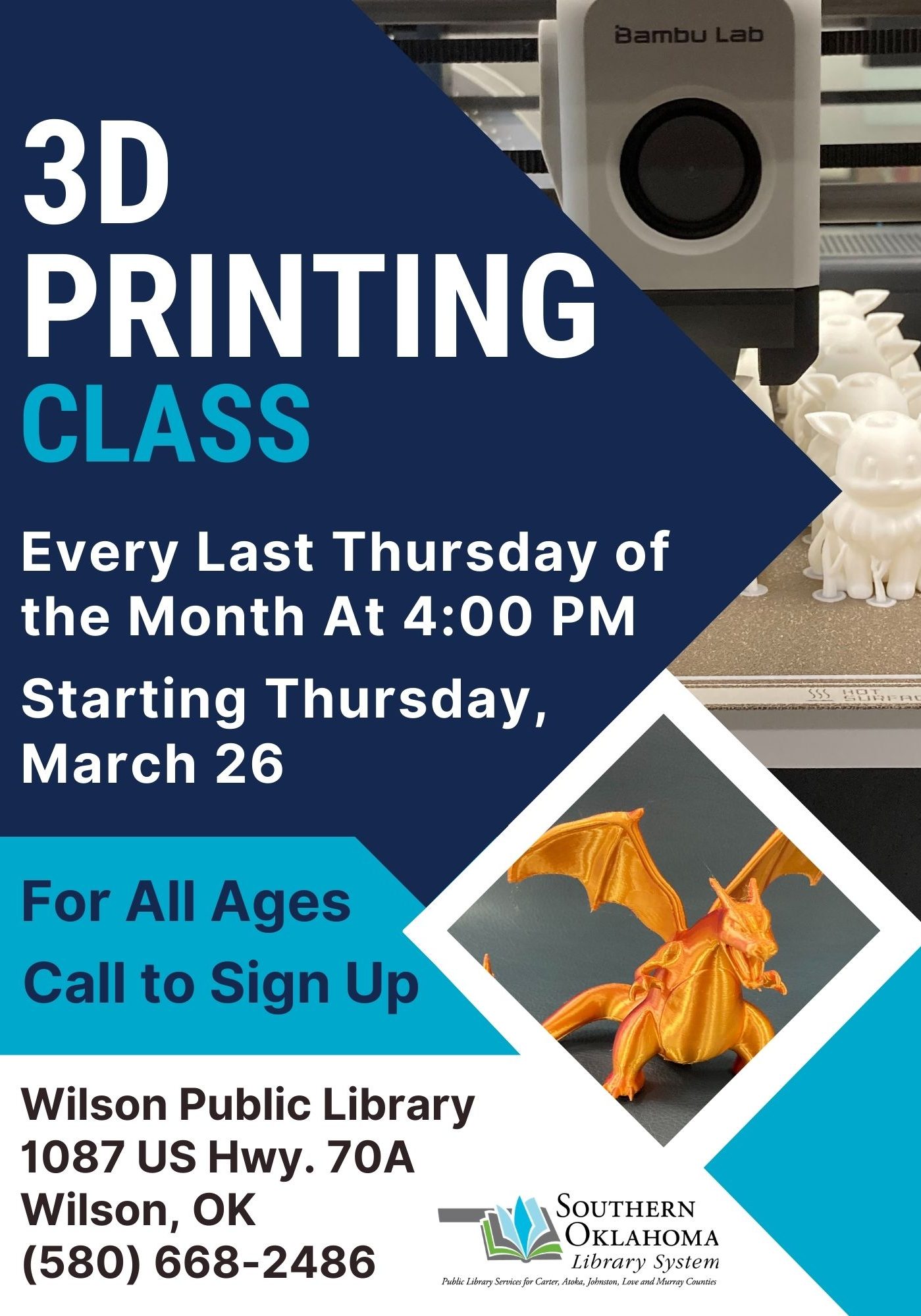 3D Printing Class MAR 2026 WPL Flyer