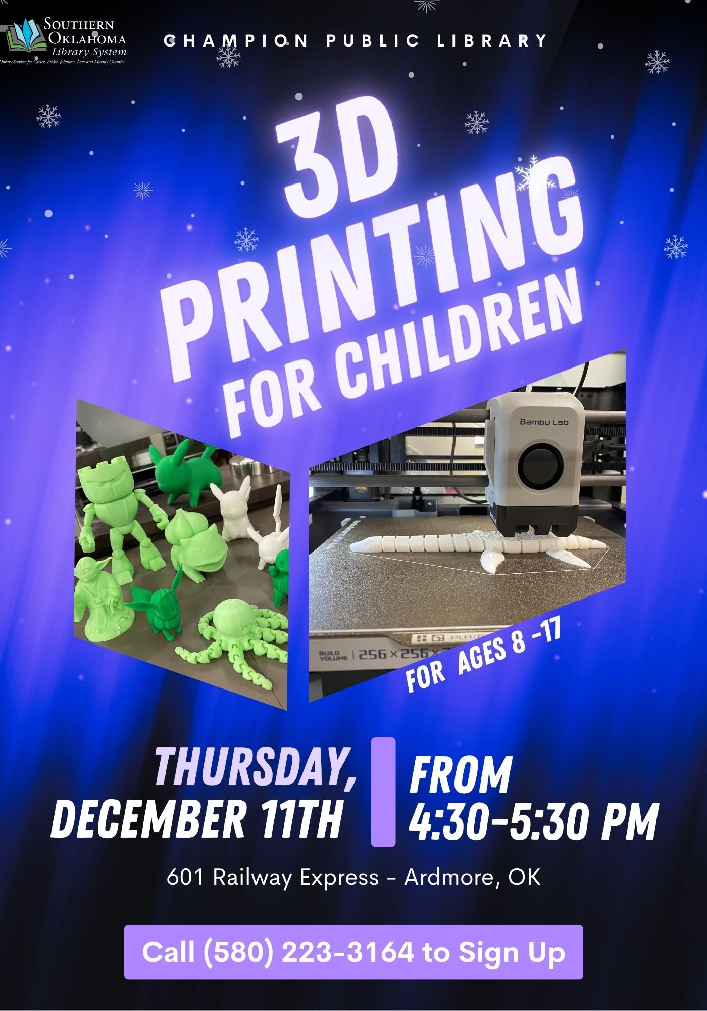 3D Printing for Kids December 2025 PR Flyer