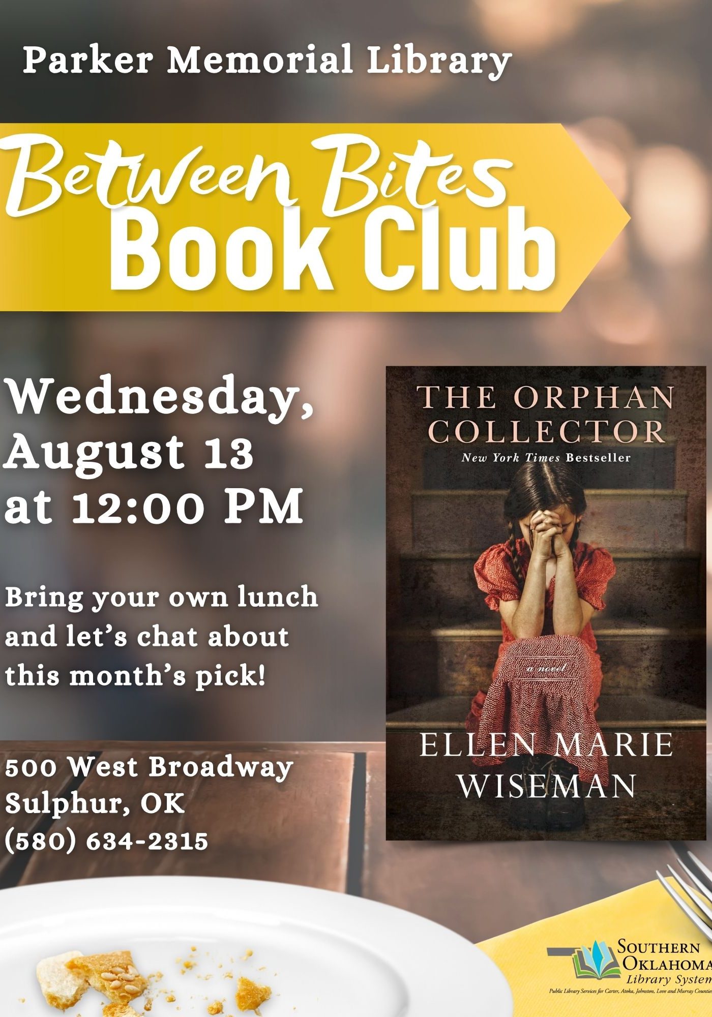 Between Bites Book Club Orphan Collector PML Flyer 2025