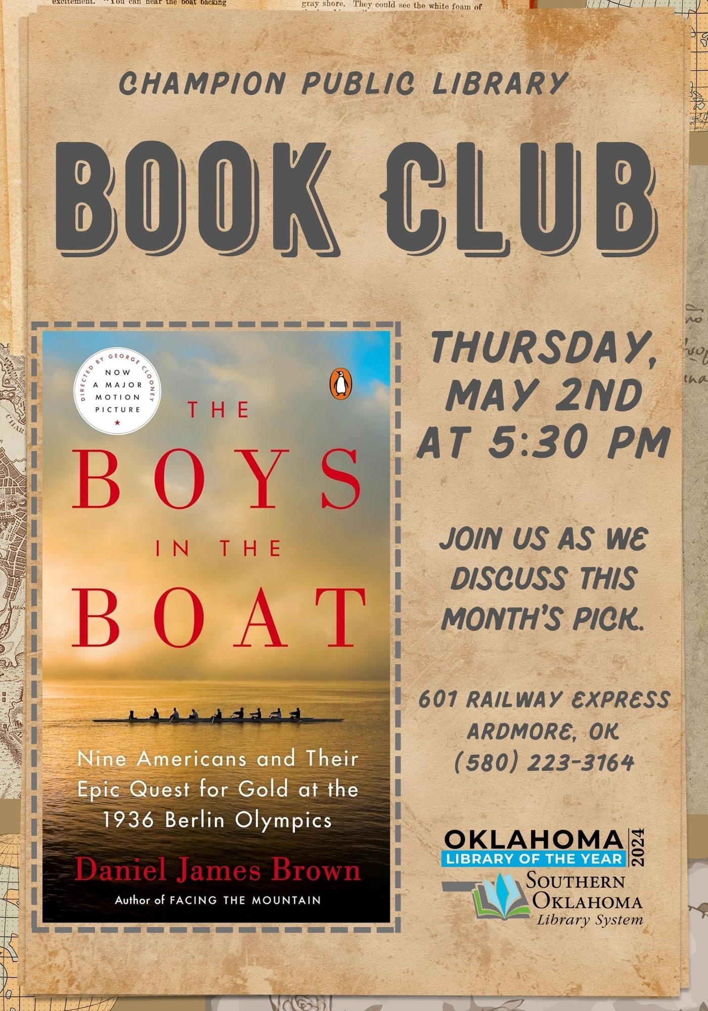 Book Club Boys in the Boat CPL Flyer