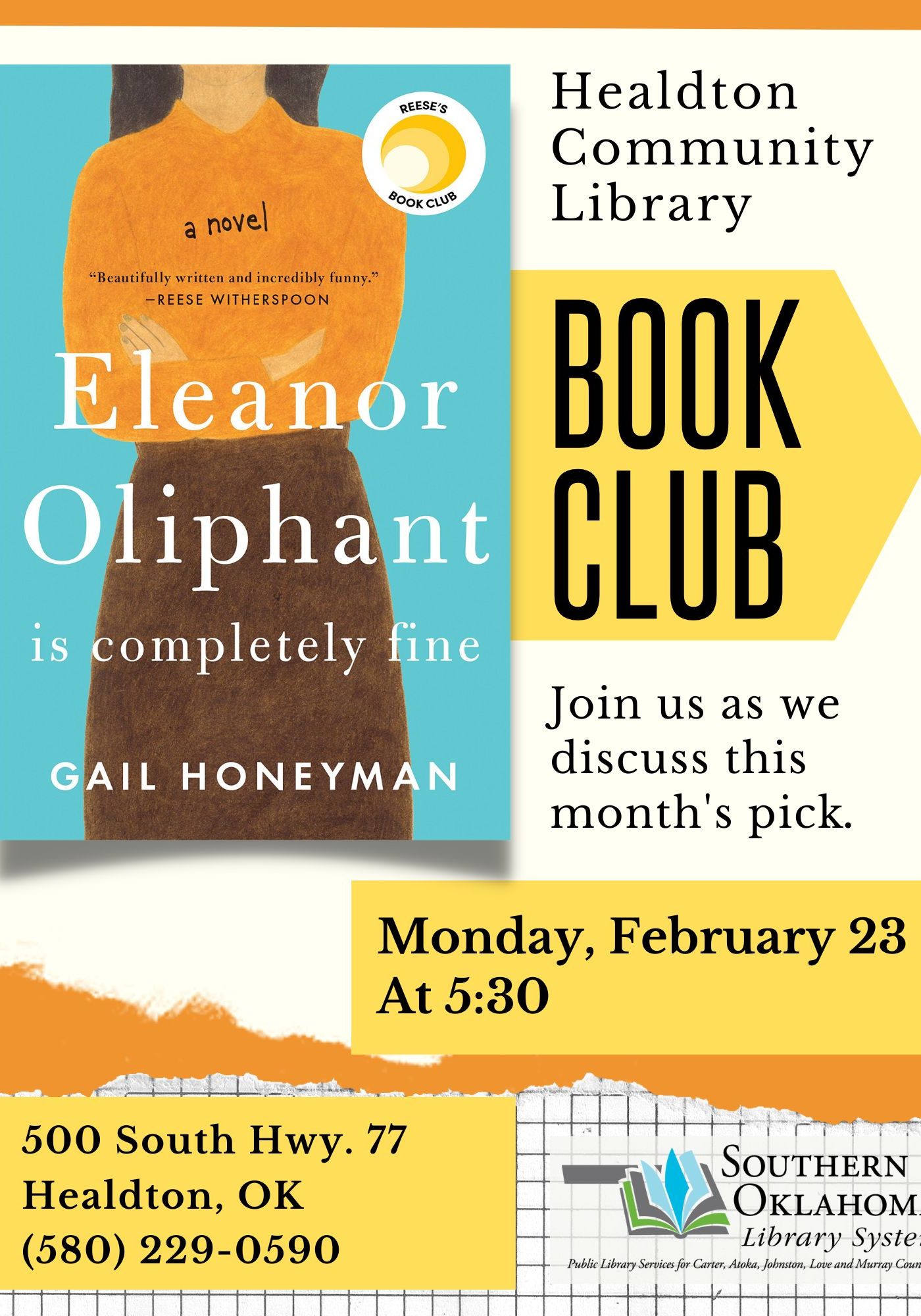 Book Club Eleanor Oliphant HCL Flyer 2026